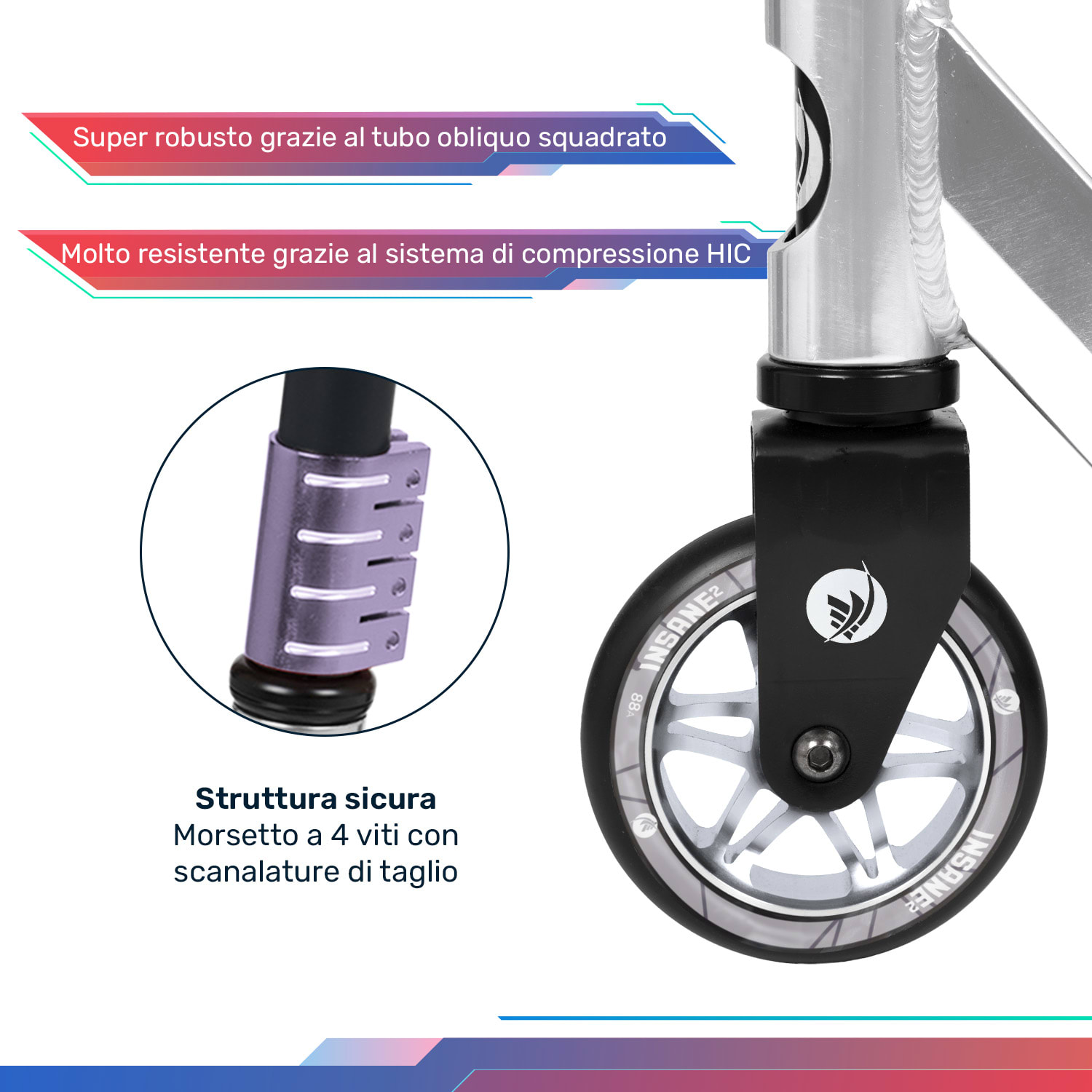 Insane² monopattino Stunt, superficie grip tape, 100 kg, cuscinetti a sfera ABEC 9, HIC 