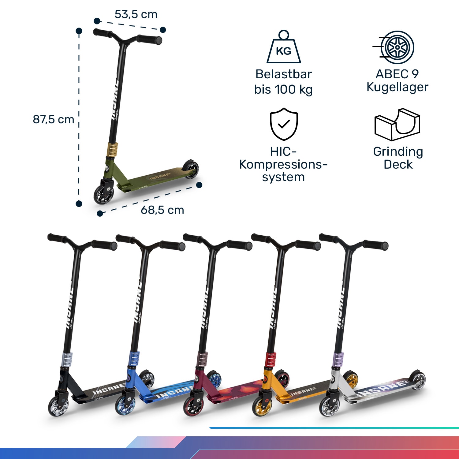 Insane² Stuntroller Griptape Oberfläche 100 kg ABEC 9 Kugellager HIC 