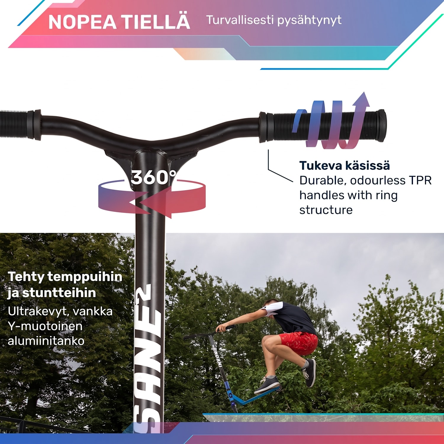 Insane²-temppupotkulauta grippiteippi 100 kg ABEC 9 -kuulalaakeri HIC Tumma Sammal