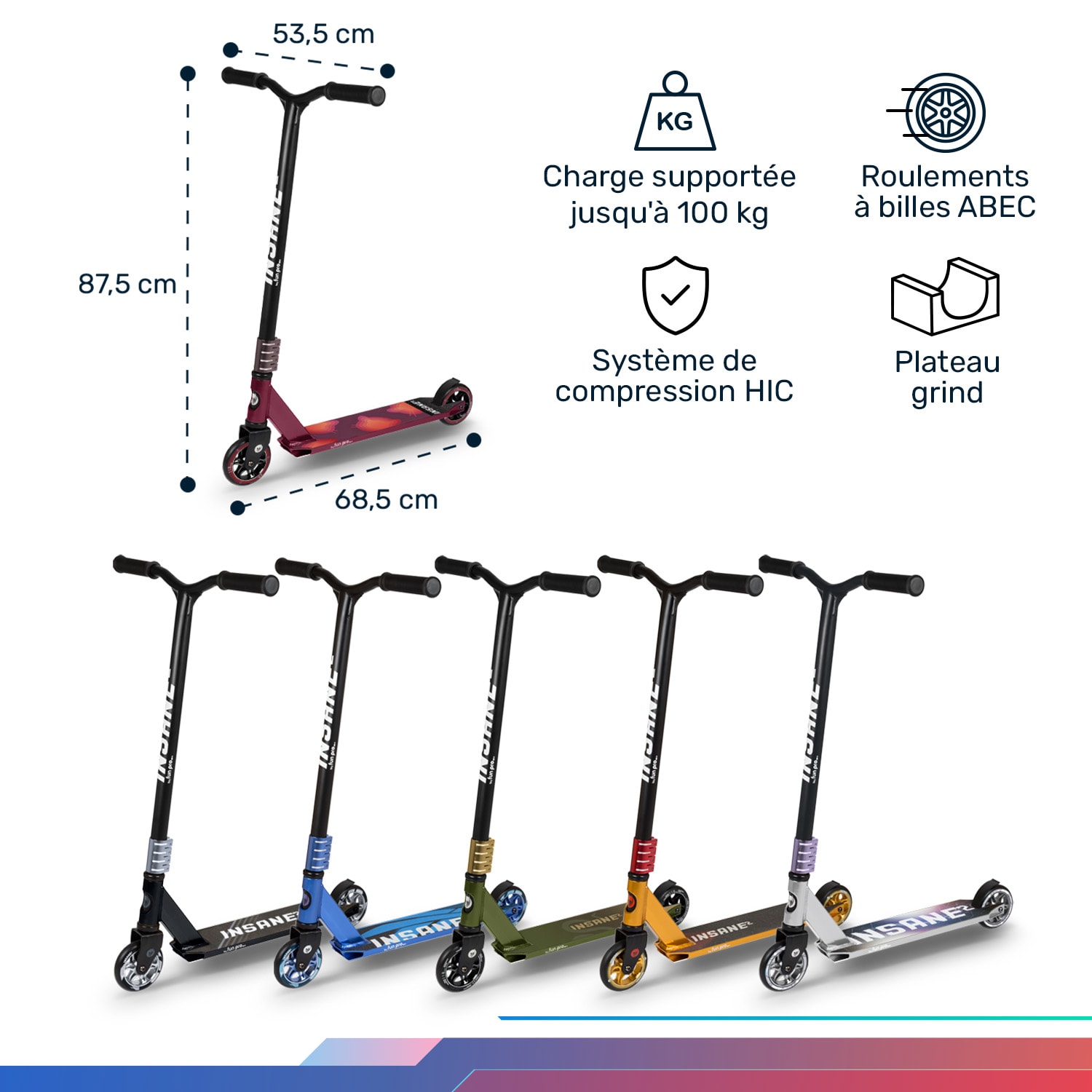 Insane² stuntscooter griptape oppervlak 100 kg ABEC 9 kogellagers HIC 