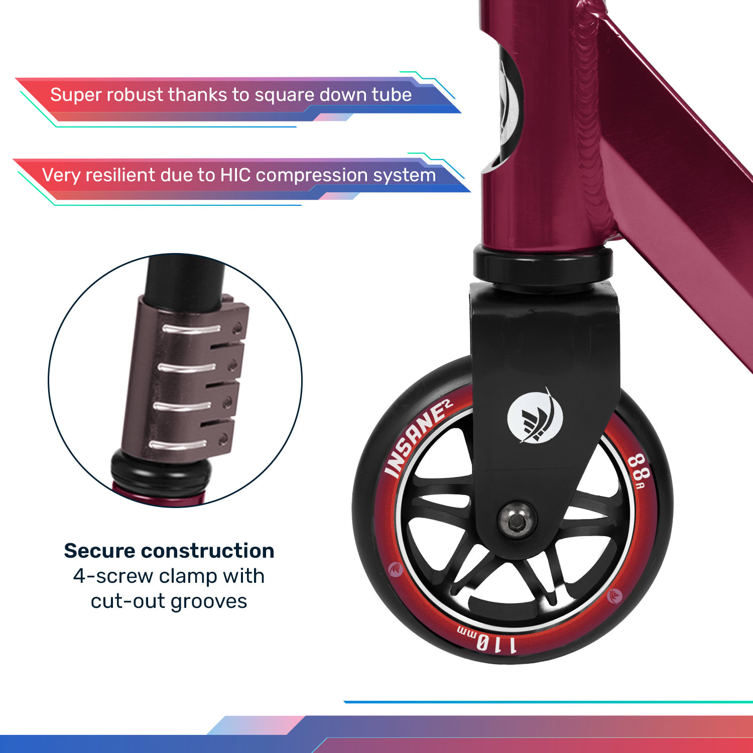 Insane² Stuntroller, kaszkadőr roller, priptape felület, 100 kg-ig, ABEC 9 HIC csapágyak 