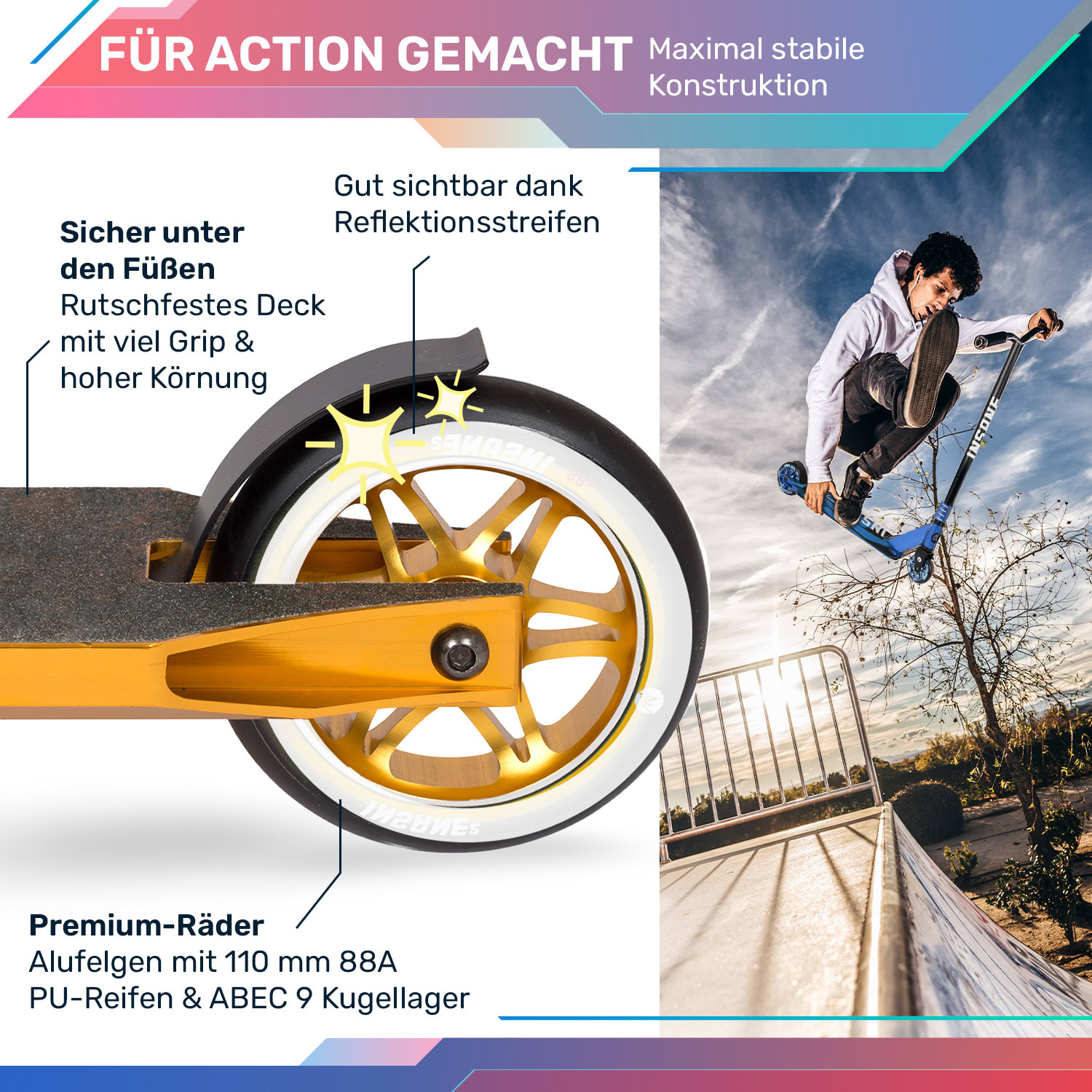 Insane² Stuntroller Griptape Oberfläche 100 kg ABEC 9 Kugellager HIC 