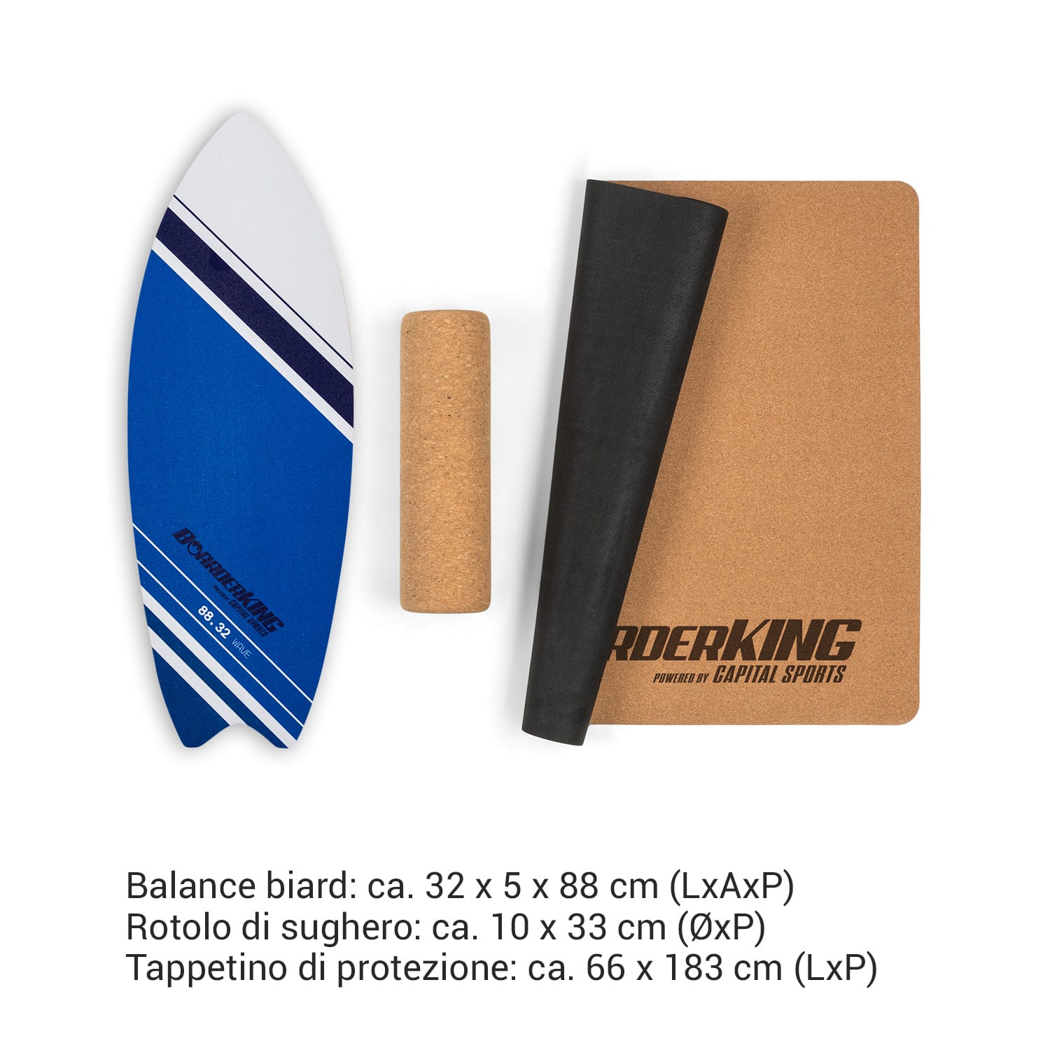 Indoorboard Wave, Balance Board + Tappetino + Rullo, Legno/Sughero 