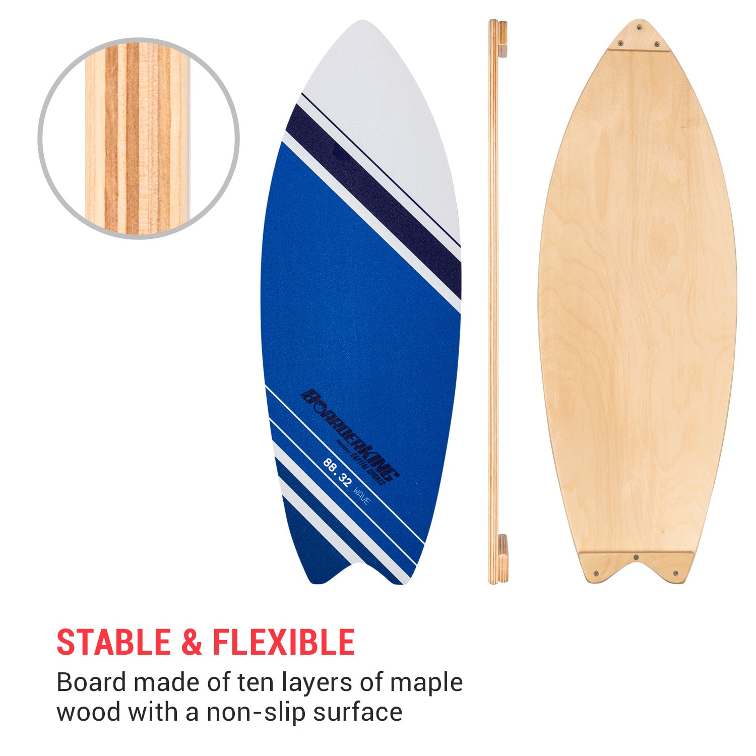 Indoorboard Wave balance board + mat + rol hout/kurk Linear