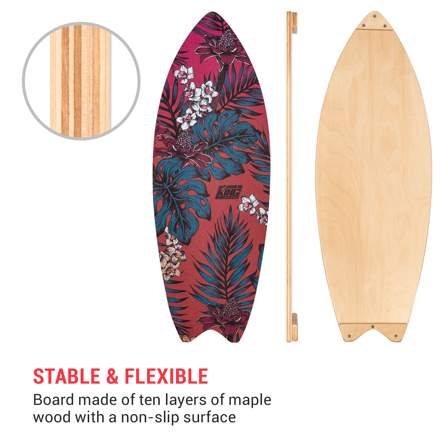 Indoorboard Wave balance board + mat + rol hout/kurk Botanical