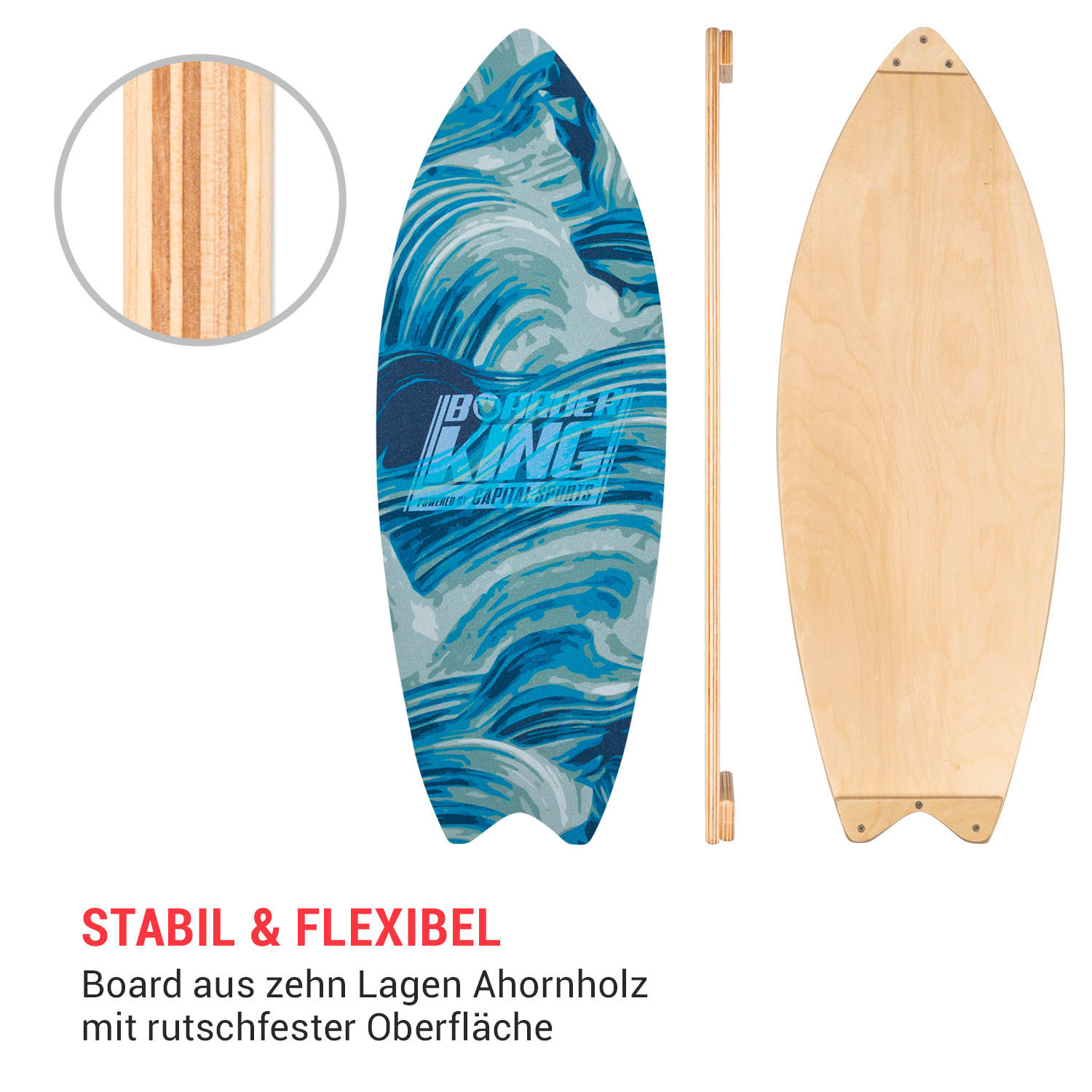 Indoorboard Wave Balance Board + Matte + Rolle Holz / Kork 