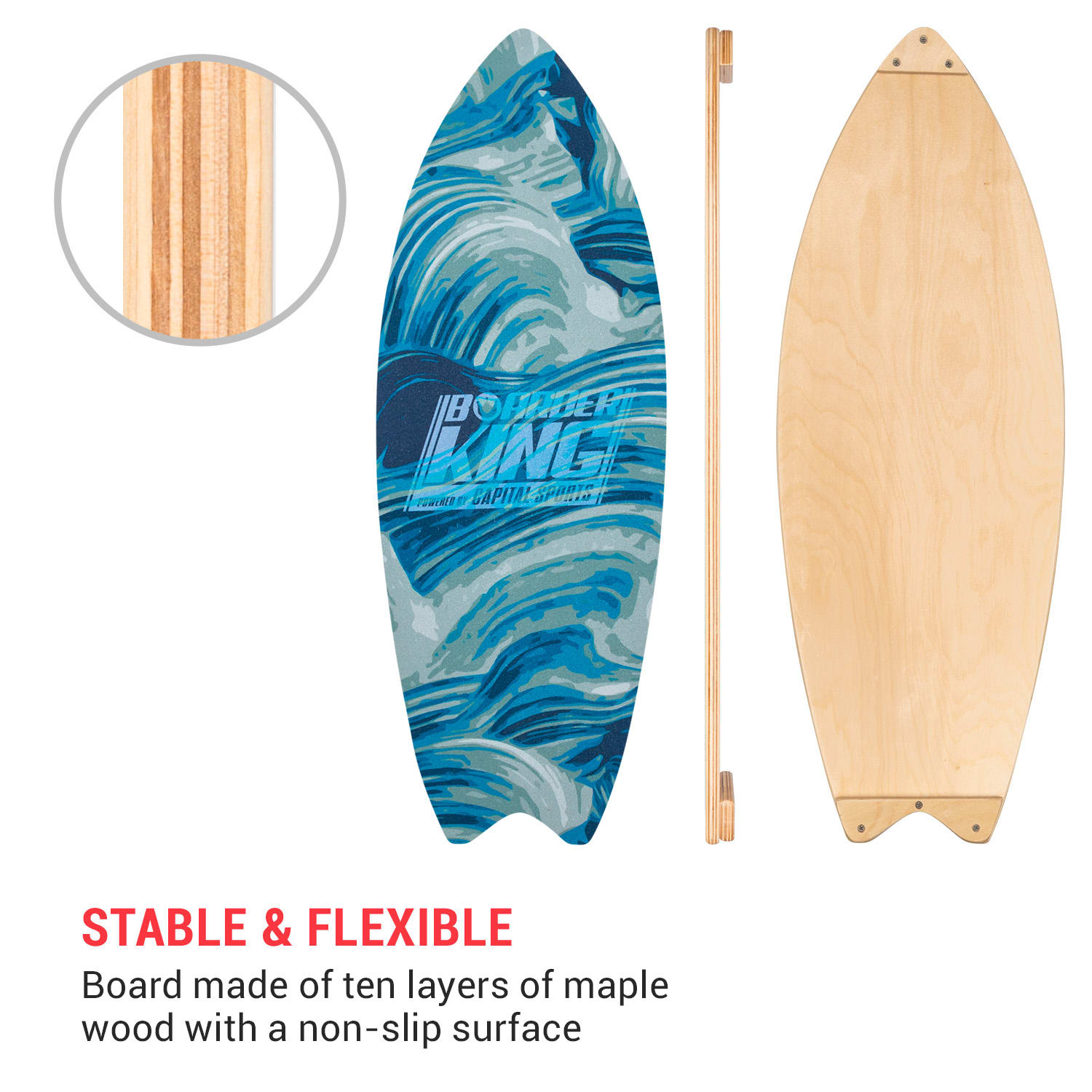 Indoorboard Wave, egyensúlyozó deszka, alátét, henger, fa / parafa Waves