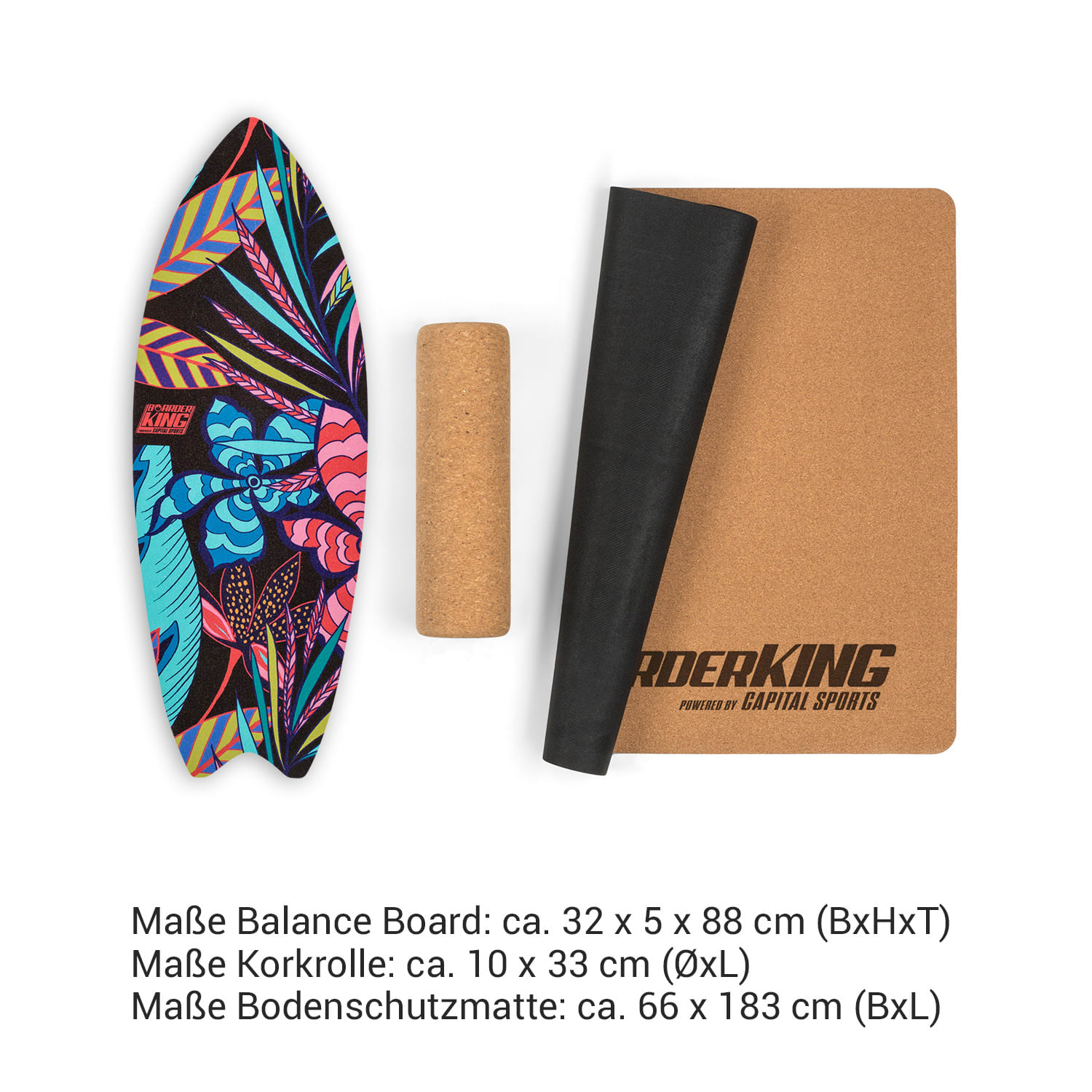 Indoorboard Wave Balance Board + Matte + Rolle Holz / Kork Expressionist