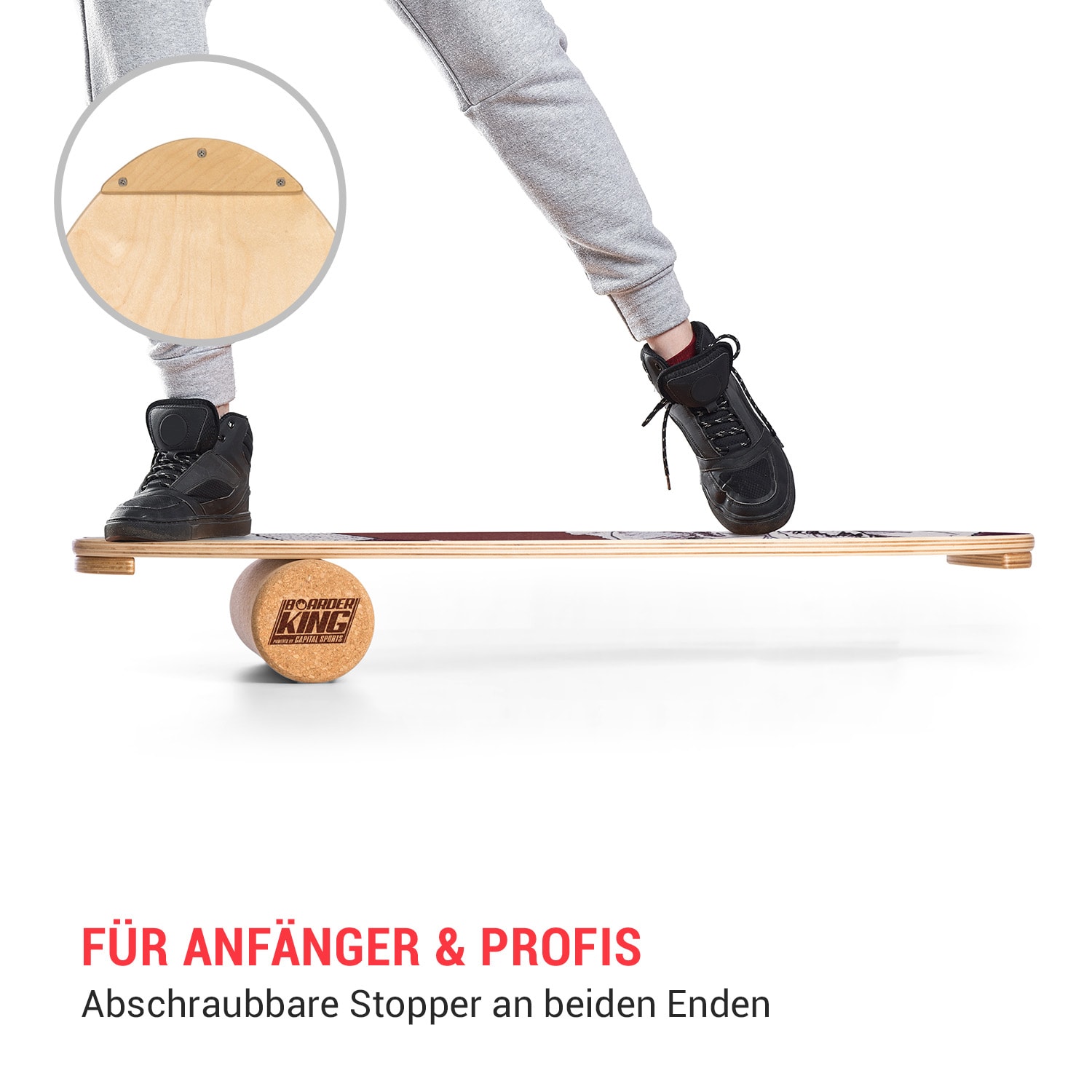Indoorboard Allrounder Balance Board + Matte + Rolle Holz / Kork Floral