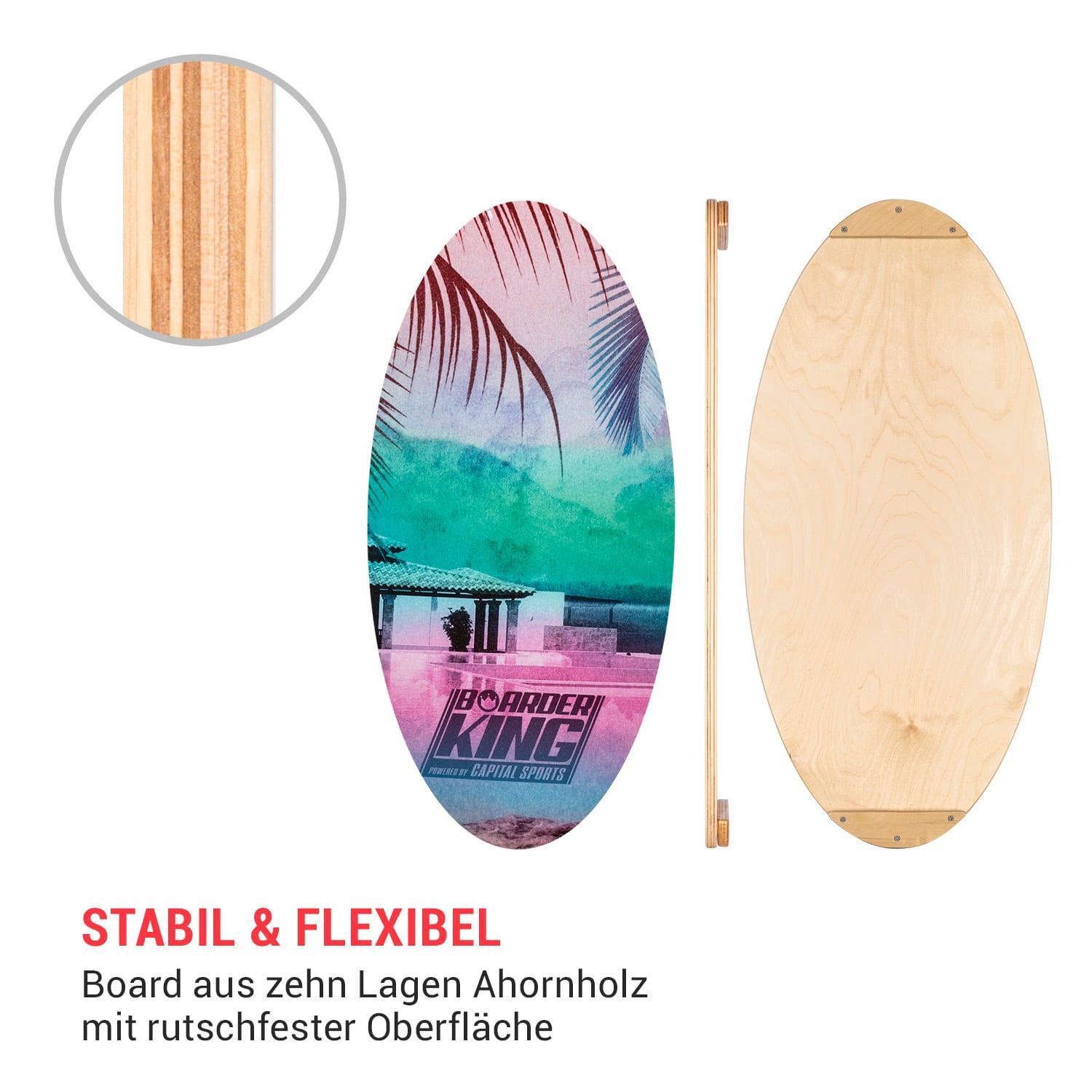 Indoorboard Allrounder Balance Board + Matte + Rolle Holz / Kork Tropical