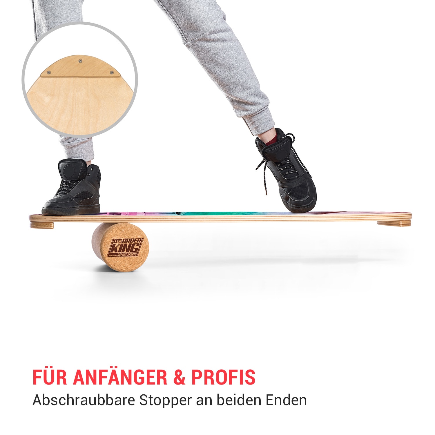 Indoorboard Allrounder Balance Board + Matte + Rolle Holz / Kork Tropical