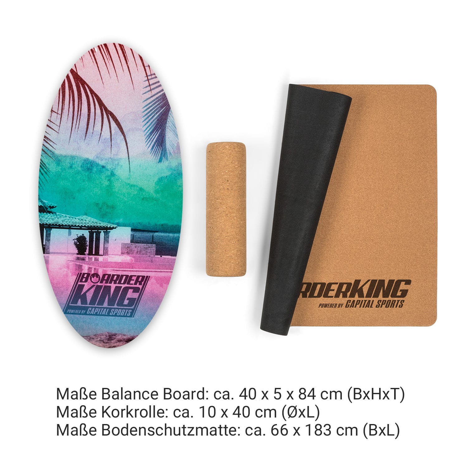 Indoorboard Allrounder Balance Board + Matte + Rolle Holz / Kork Tropical