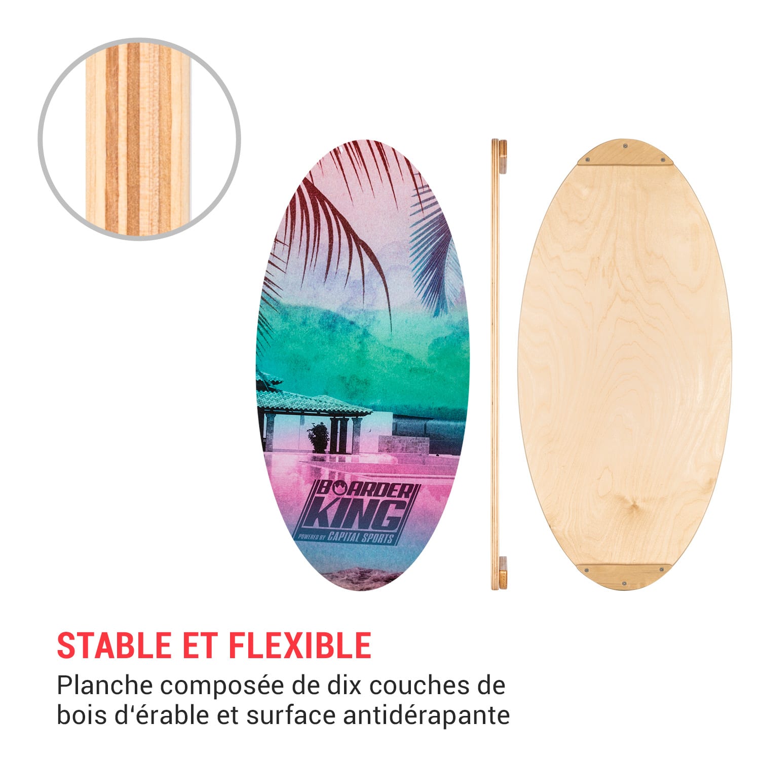 Indoorboard Allrounder planche d'équilibre + tapis + rouleau bois / liège naturel Tropical