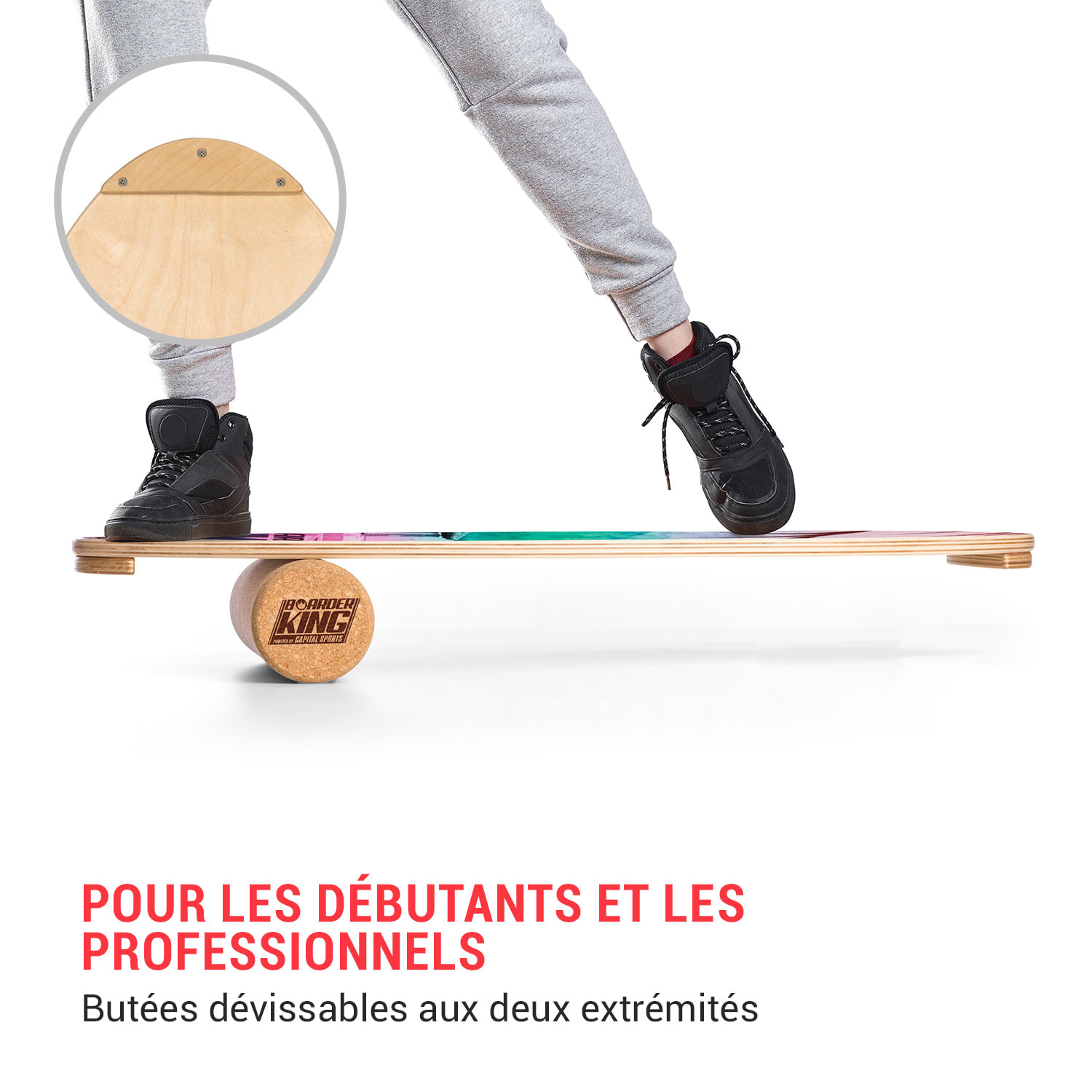 Indoorboard Allrounder planche d'équilibre + tapis + rouleau bois / liège naturel Tropical