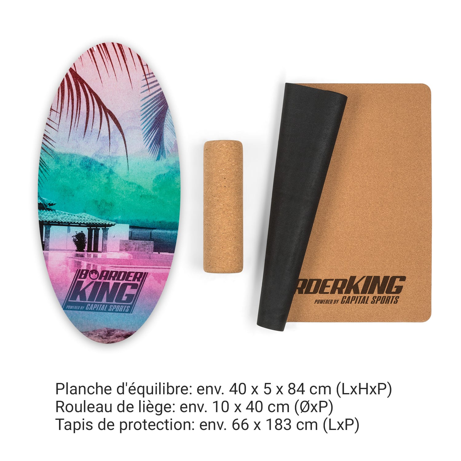 Indoorboard Allrounder planche d'équilibre + tapis + rouleau bois / liège naturel Tropical