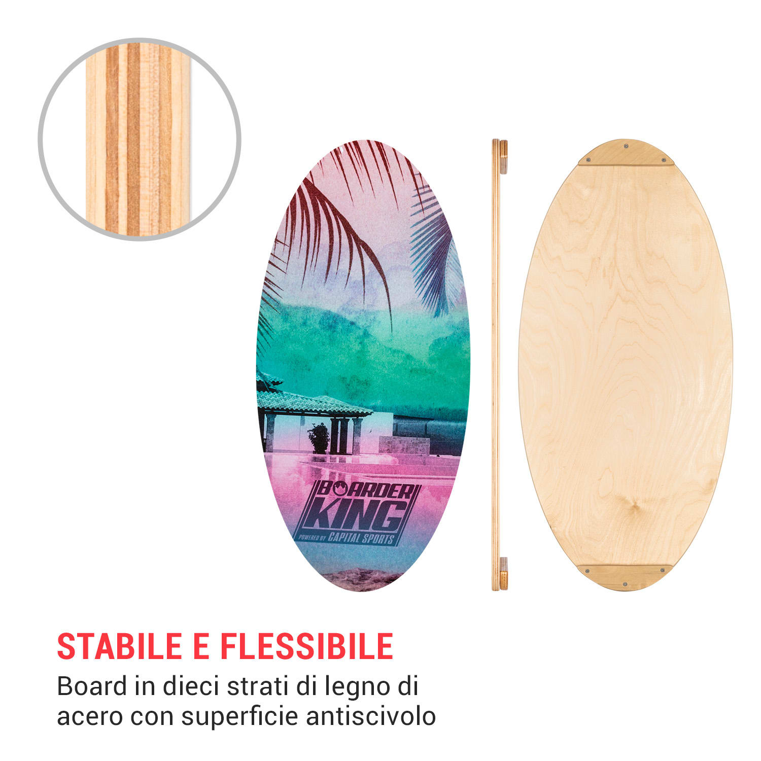 Indoorboard Allrounder, Balance Board + Tappetino + Rullo, Legno/Sughero Tropical