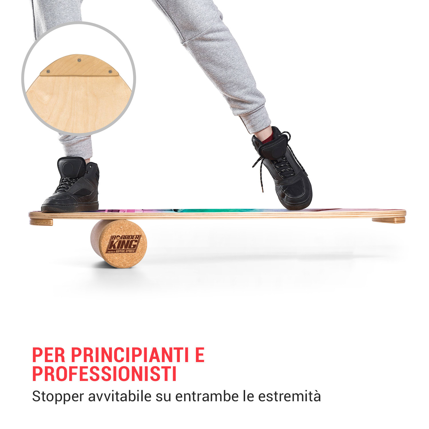 Indoorboard Allrounder, Balance Board + Tappetino + Rullo, Legno/Sughero Tropical