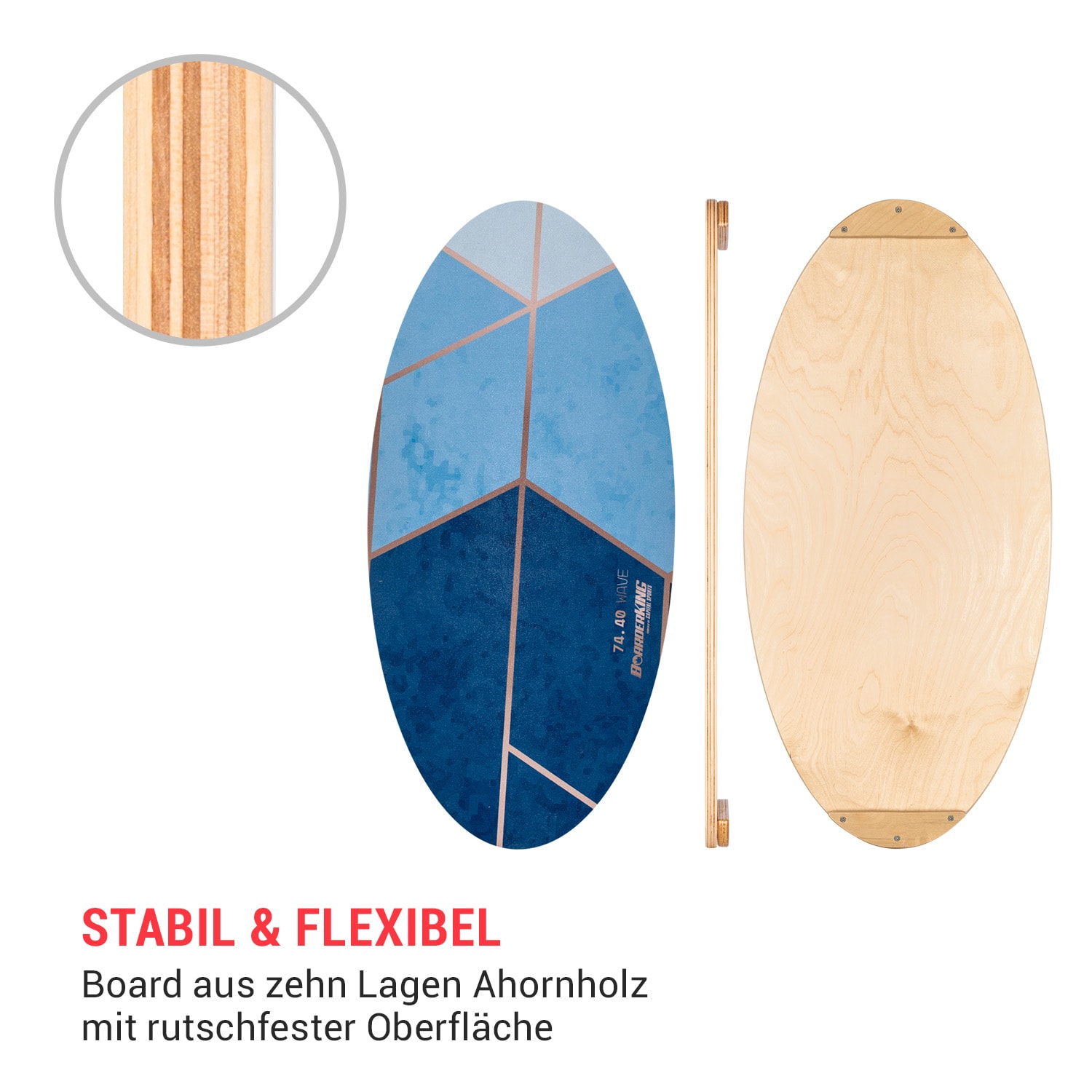 Indoorboard Allrounder Balance Board + Matte + Rolle Holz / Kork 