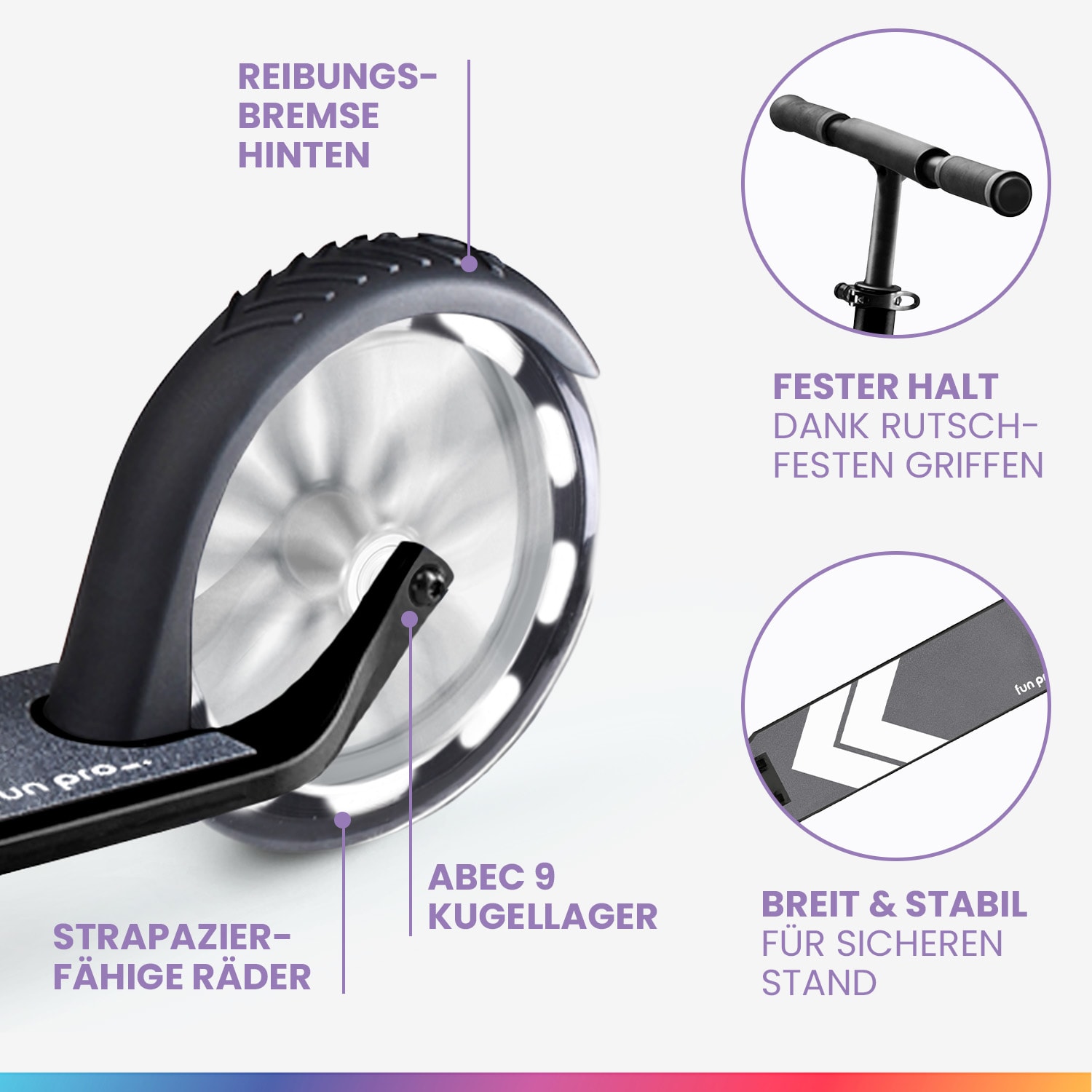 FIVE Deluxe Roller LED ab 10 Jahre faltbar höhenverstellbar Tragegurt Reibungsbremse DeLuxe | Schwarz