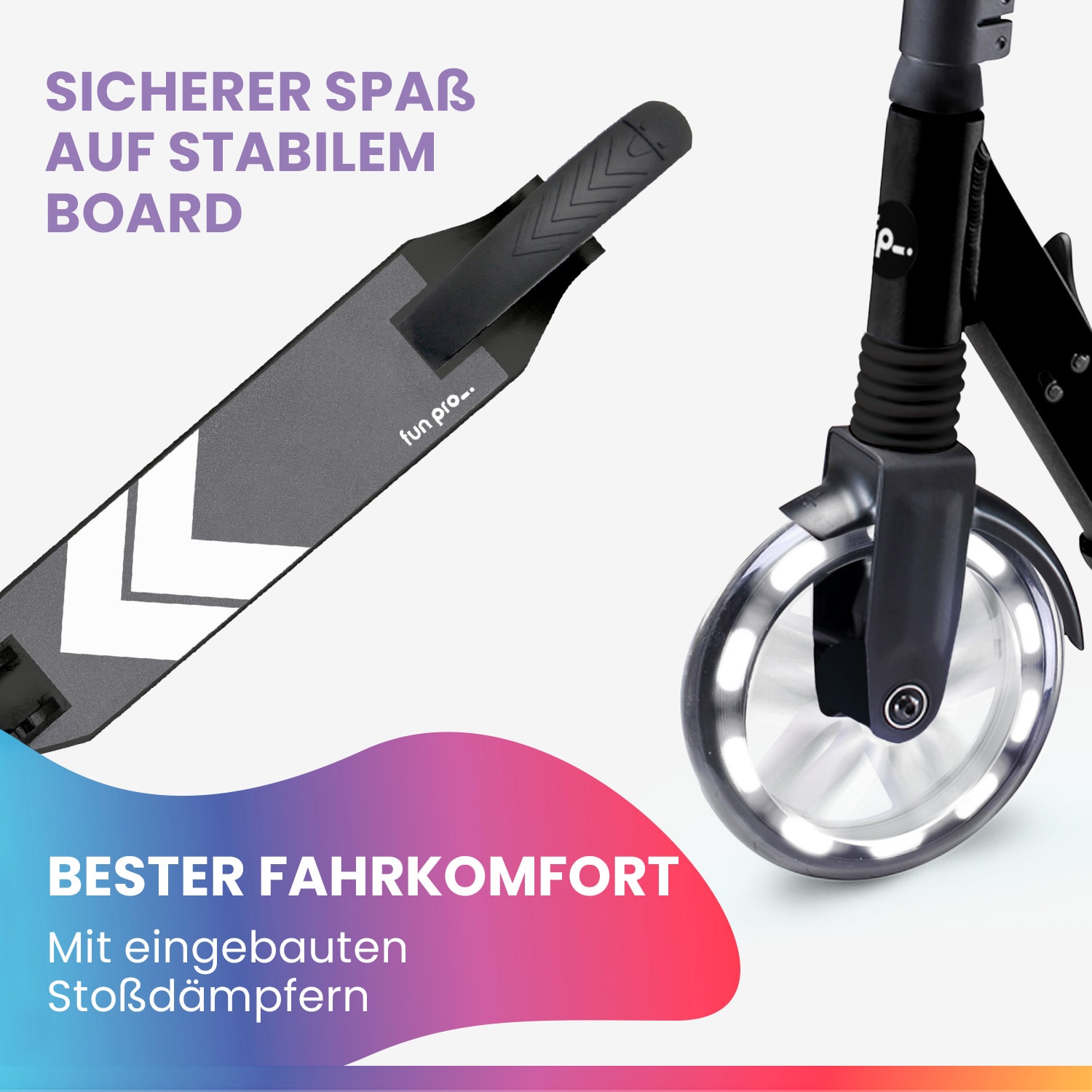 FIVE Deluxe Roller LED ab 10 Jahre faltbar höhenverstellbar Tragegurt Reibungsbremse DeLuxe | Schwarz