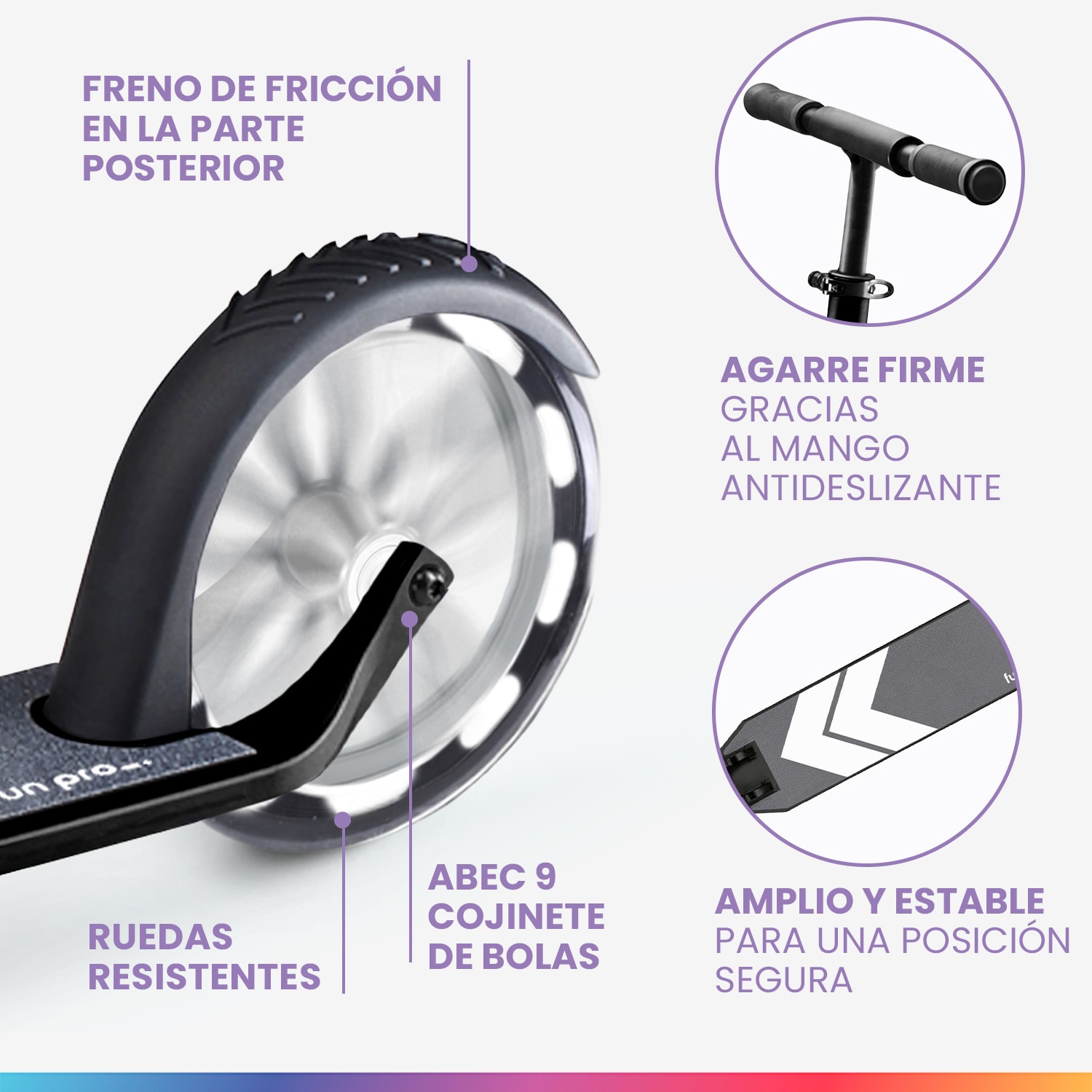 FIVE Deluxe Patinete de niños Led A partir de 10 años Plegable Altura ajustable Correa de transporte Freno de fricción 