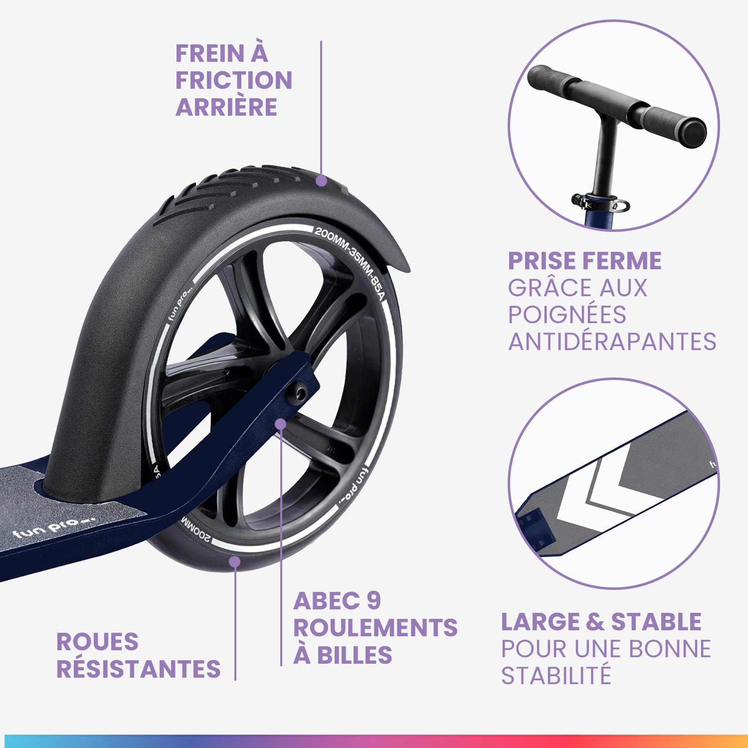Trottinette FIVE à partir de 10 ans pliable réglable en hauteur Sangle de transport Frein à friction 