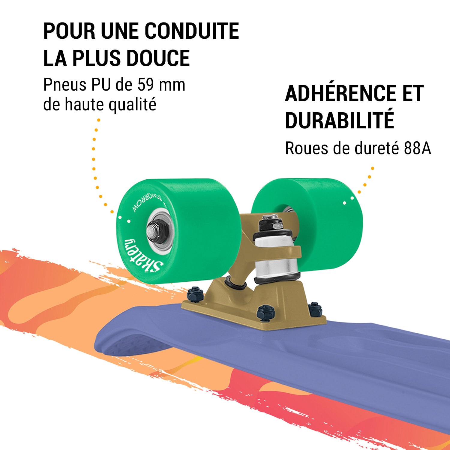 Skateboard Mini Cruiser Trickboard PP-Board 100kg Roues à LED PU Dureté : 88A 