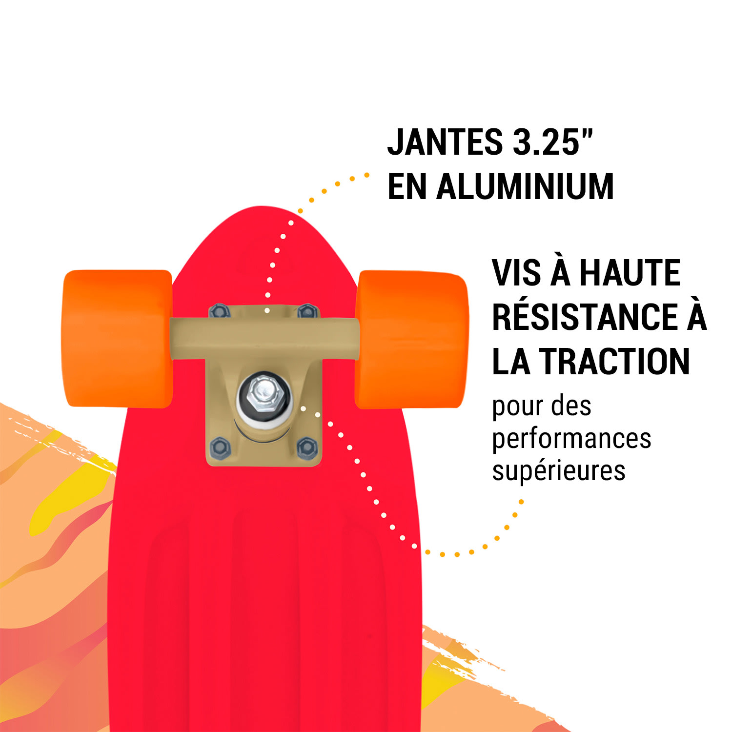 Skateboard Mini Cruiser Trickboard PP-Board 100kg Roues à LED PU Dureté : 88A Rouge | Orange