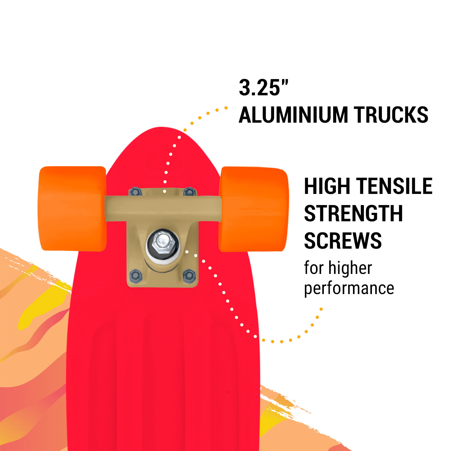 Mini Cruiser, skateboard, trickboard, PP board, 100 kg, LED kolečka, PU tvrdost 88A Červená | Oranžová