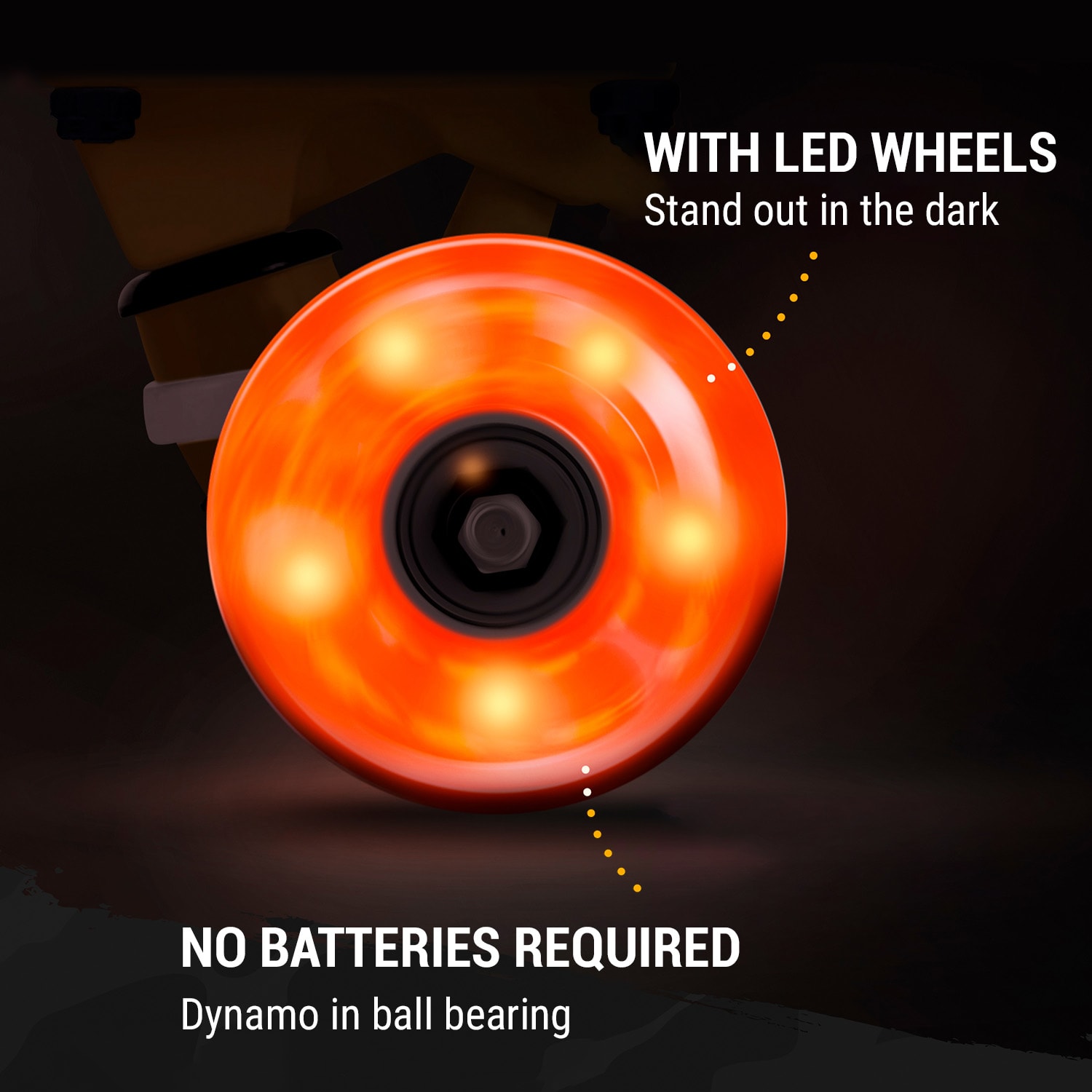 Mini Cruiser, skateboard, trickboard, PP board, 100 kg, LED kolečka, PU tvrdost 88A Červená | Oranžová