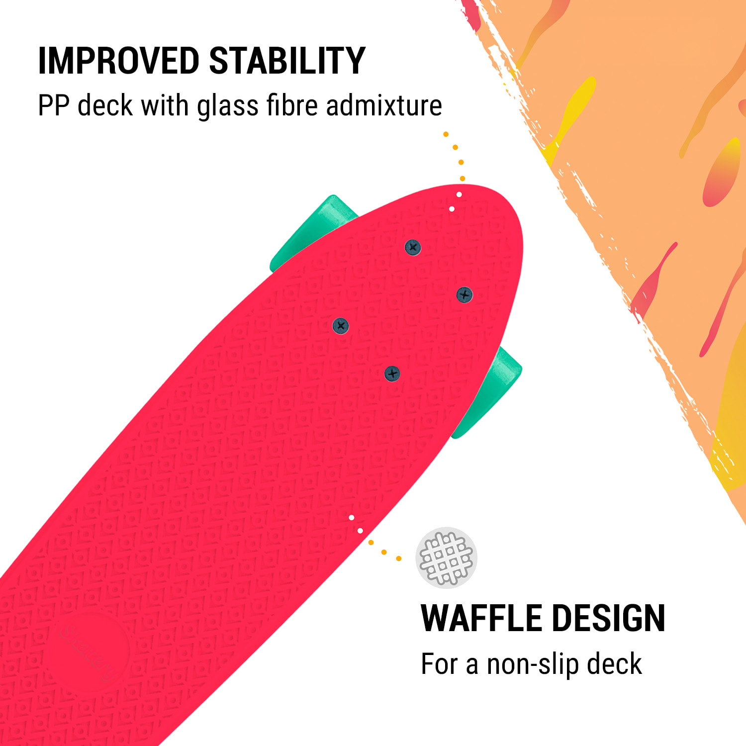 Mini Cruiser, gördeszka, trickboard, PP Board, 100kg-ig, LED kerekek, PU keménysége: 88A