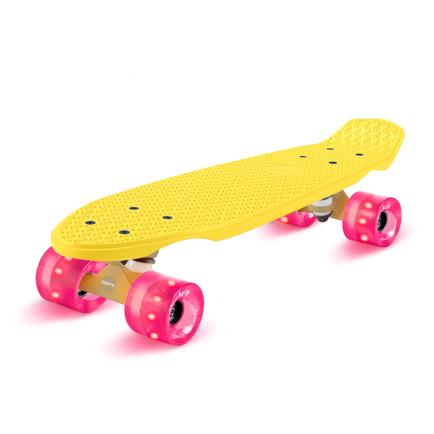 Mini Cruiser, skateboard, trickboard, PP board, 100 kg, LED kolečka, PU tvrdost 88A Žlutá | Fialová