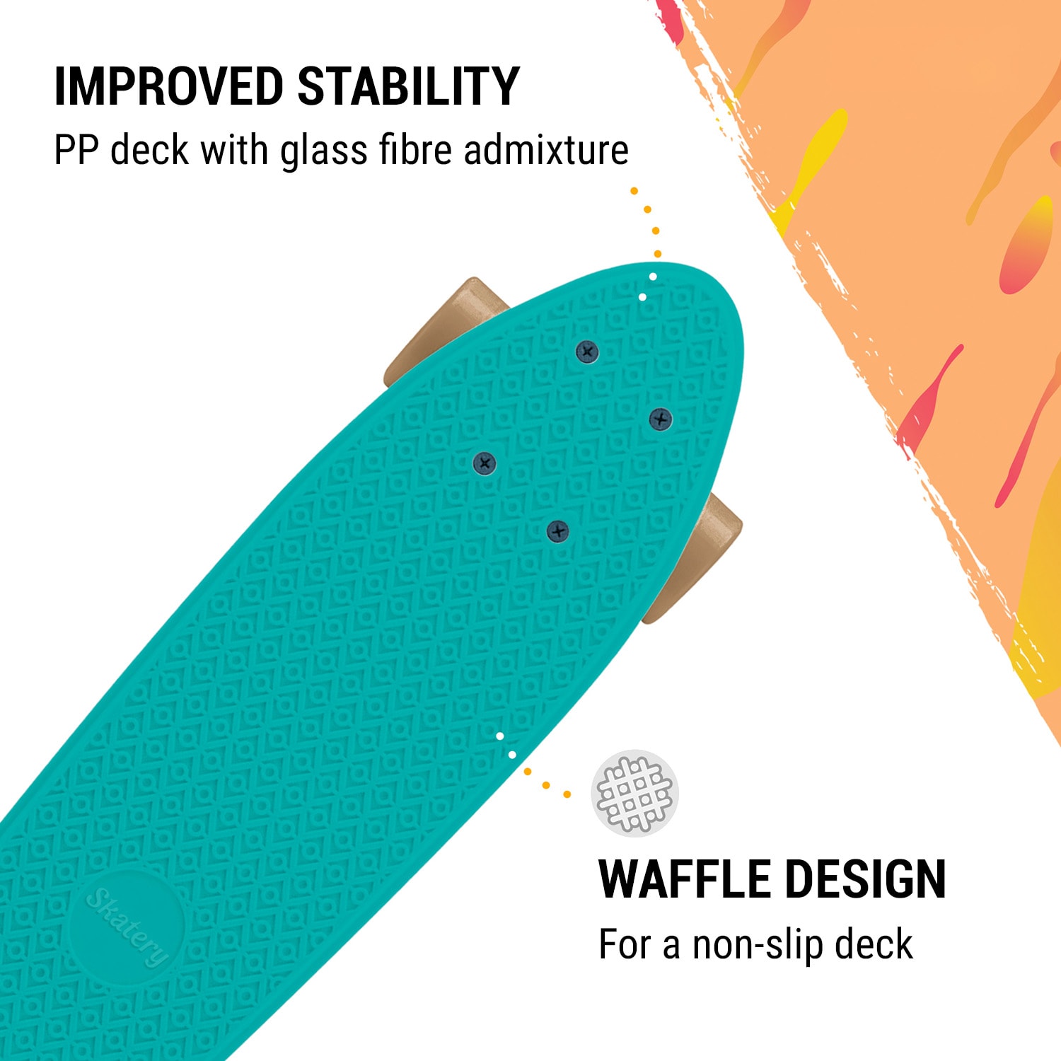 Mini Cruiser, gördeszka, trickboard, PP Board, 100kg-ig, LED kerekek, PU keménysége: 88A