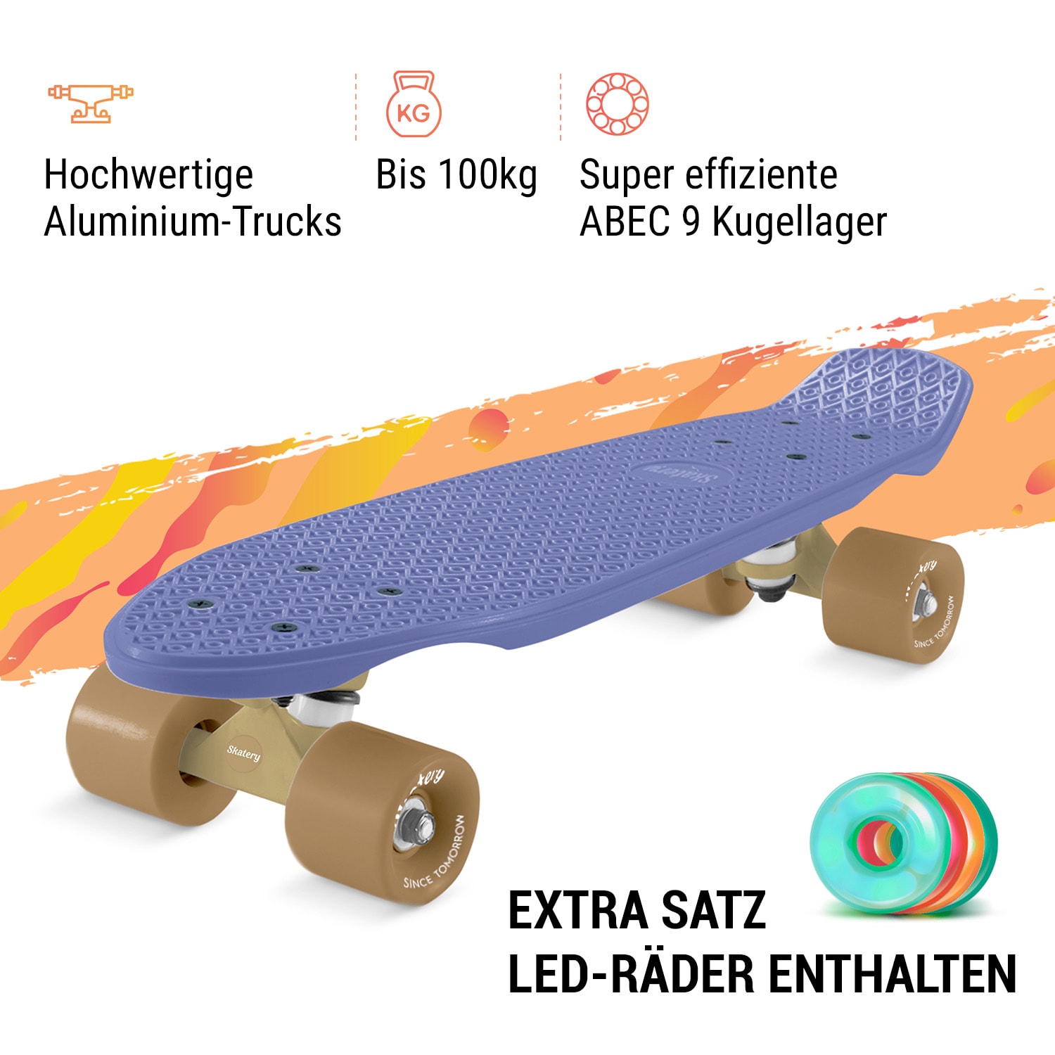 Mini Cruiser Skateboard Trickboard PP-Board 100kg LED-Rollen PU Härte: 88A Blau | Gold
