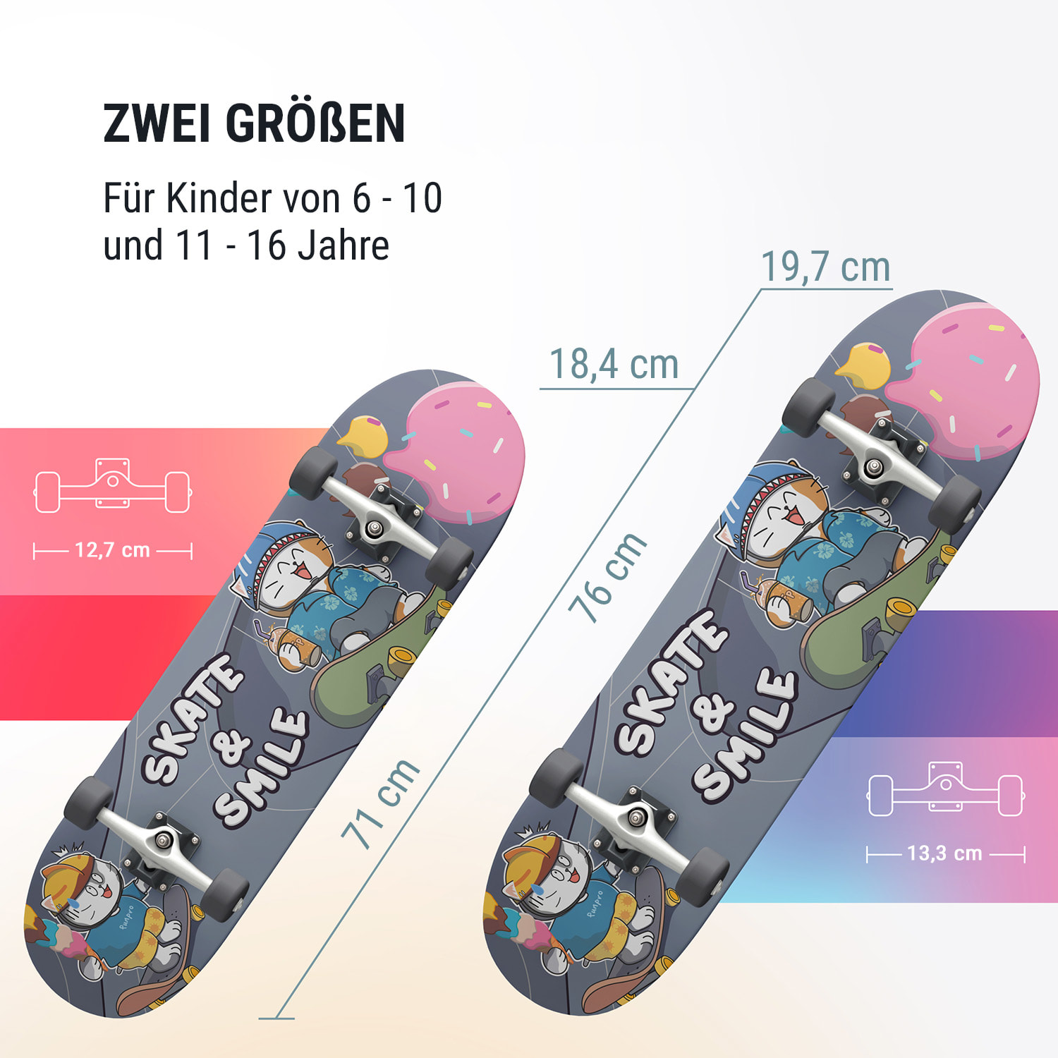 Skate 21 Skateboard Klein für Kinder Ahornholz coole Designs 