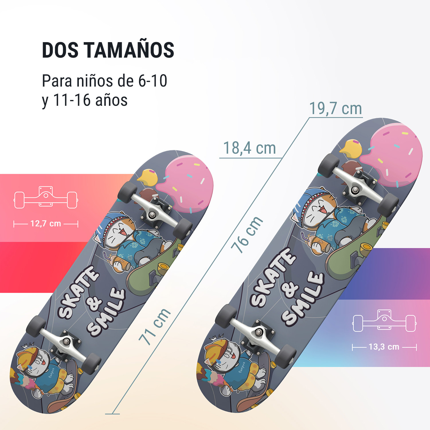 Skate 21 Monopatín pequeño para Niños Madera de arce Diseños fantástico 