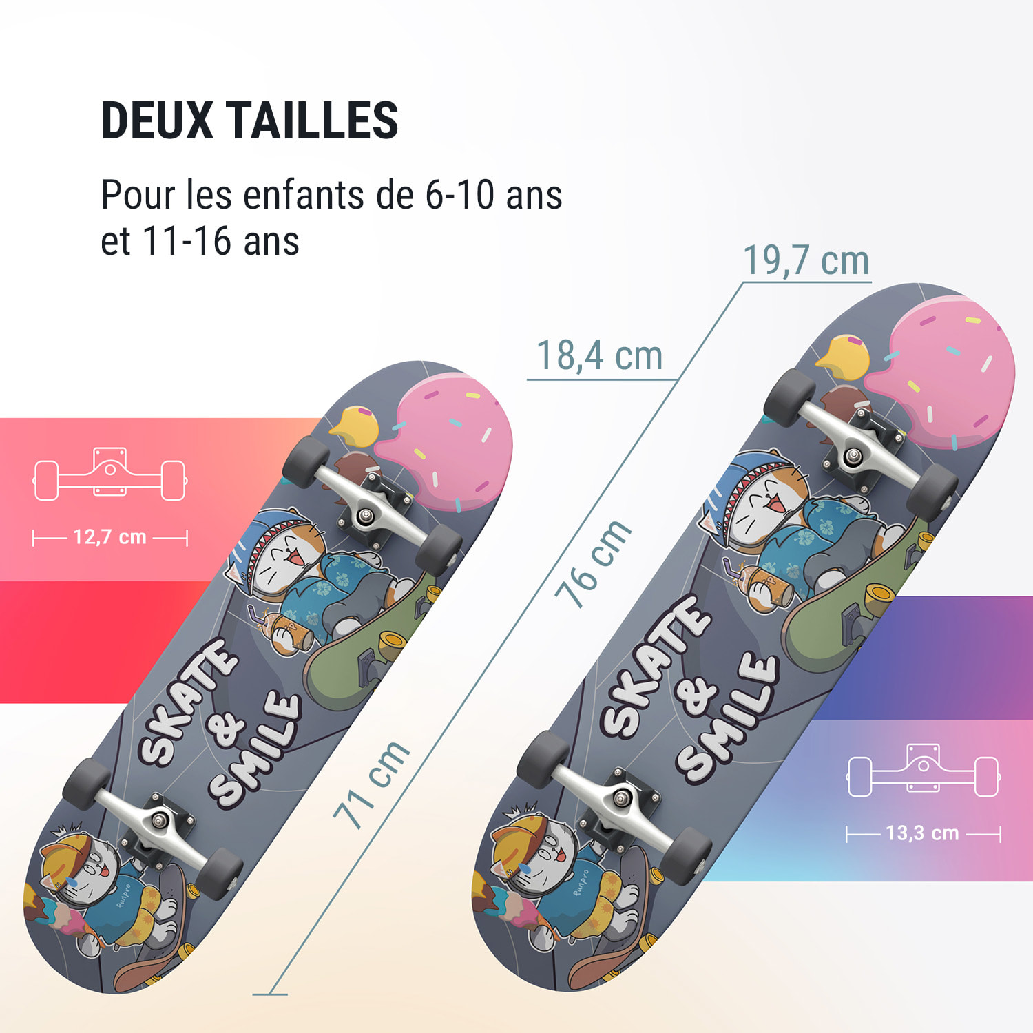 Petit skateboard Skate 21 enfants bois d'érable designs cools 