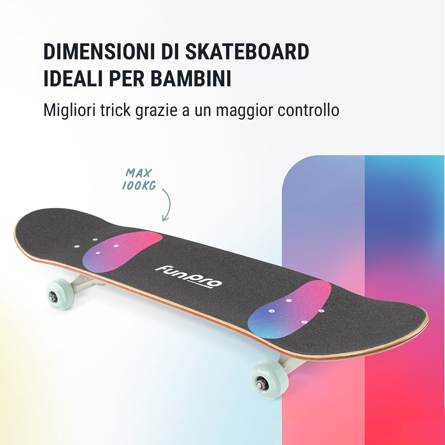 Skate 21 skateboard piccolo per bambini, in legno d'acero, design eccezionali 