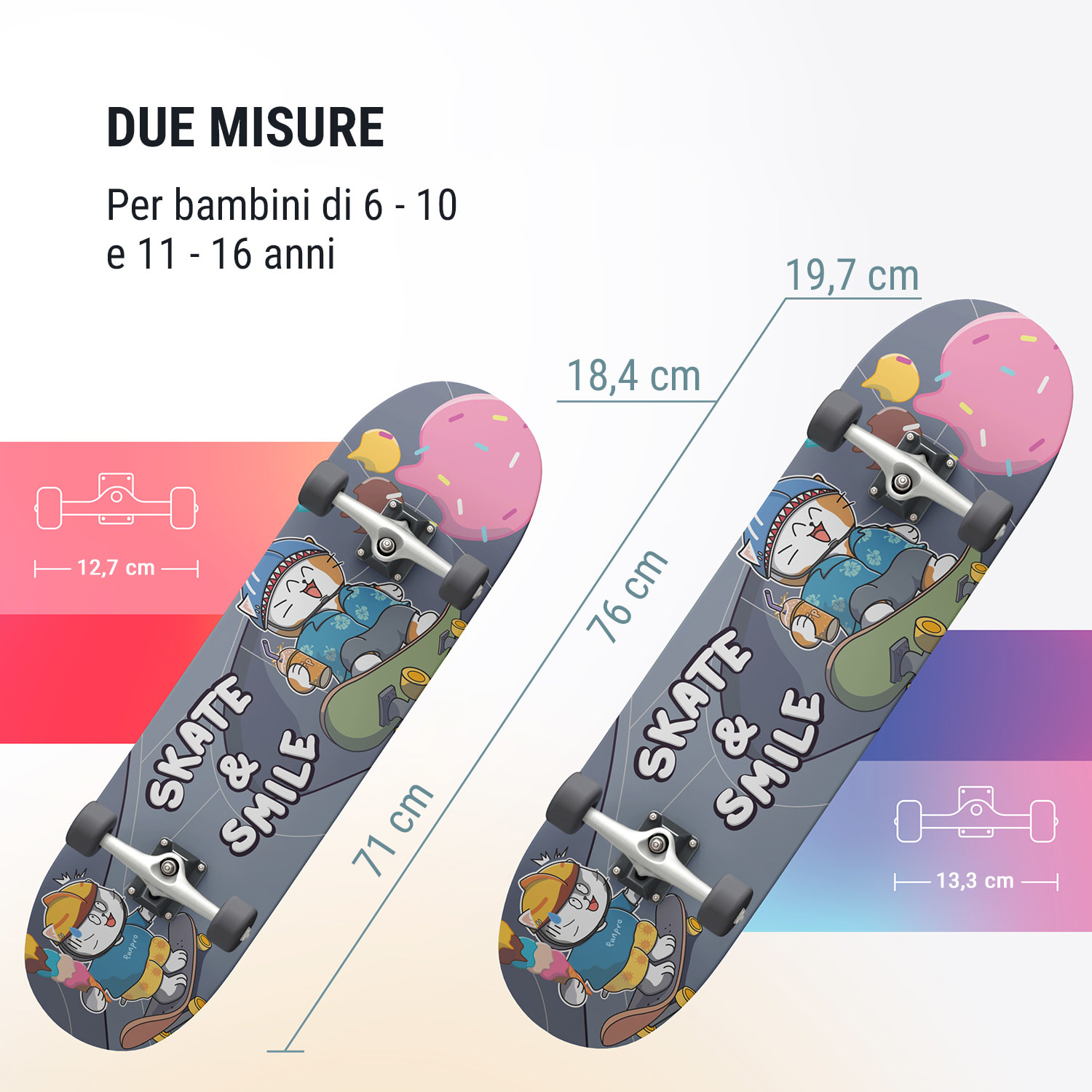 Skate 21 skateboard piccolo per bambini, in legno d'acero, design eccezionali 