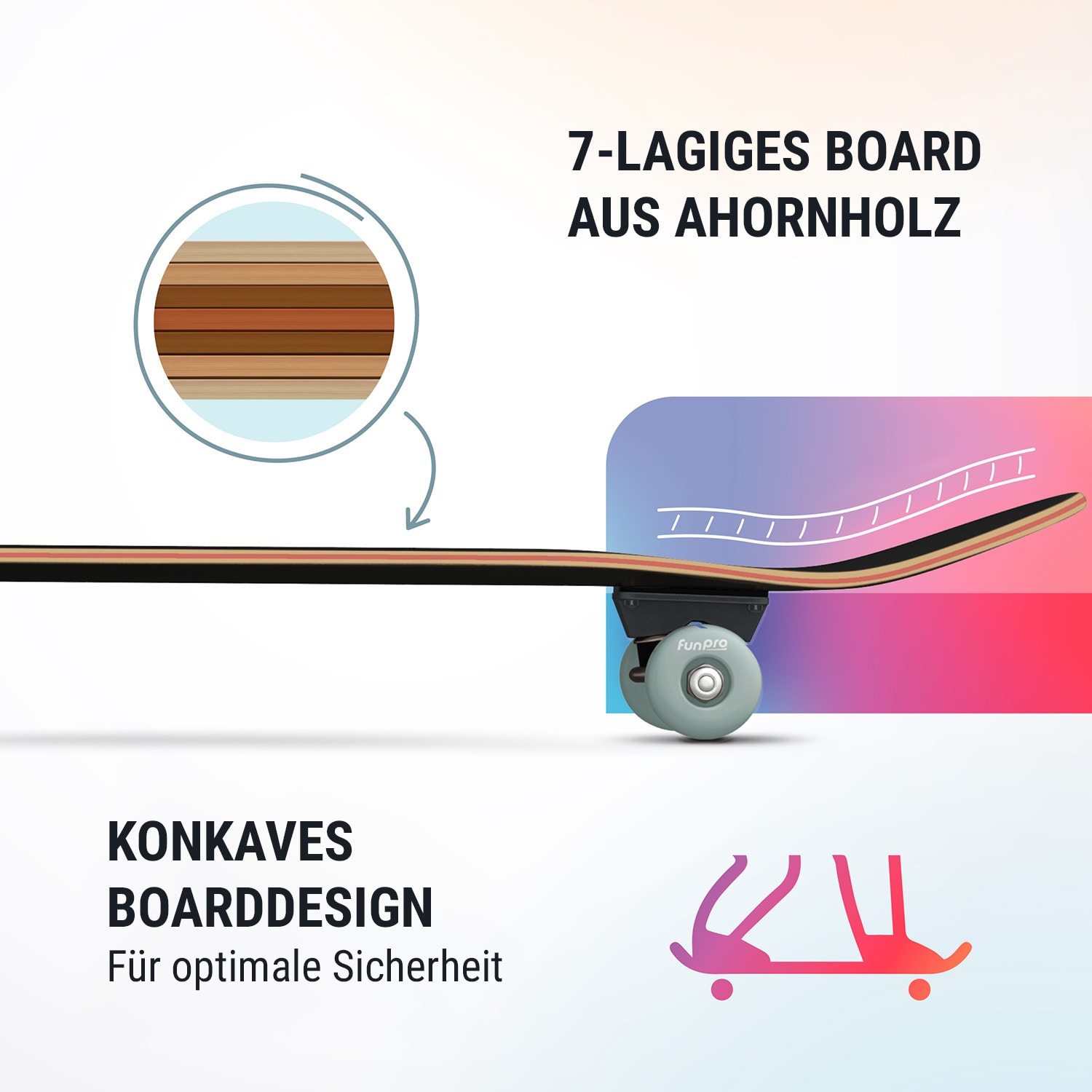 Skate 21 Skateboard Groß für Jugendliche Ahornholz coole Designs 