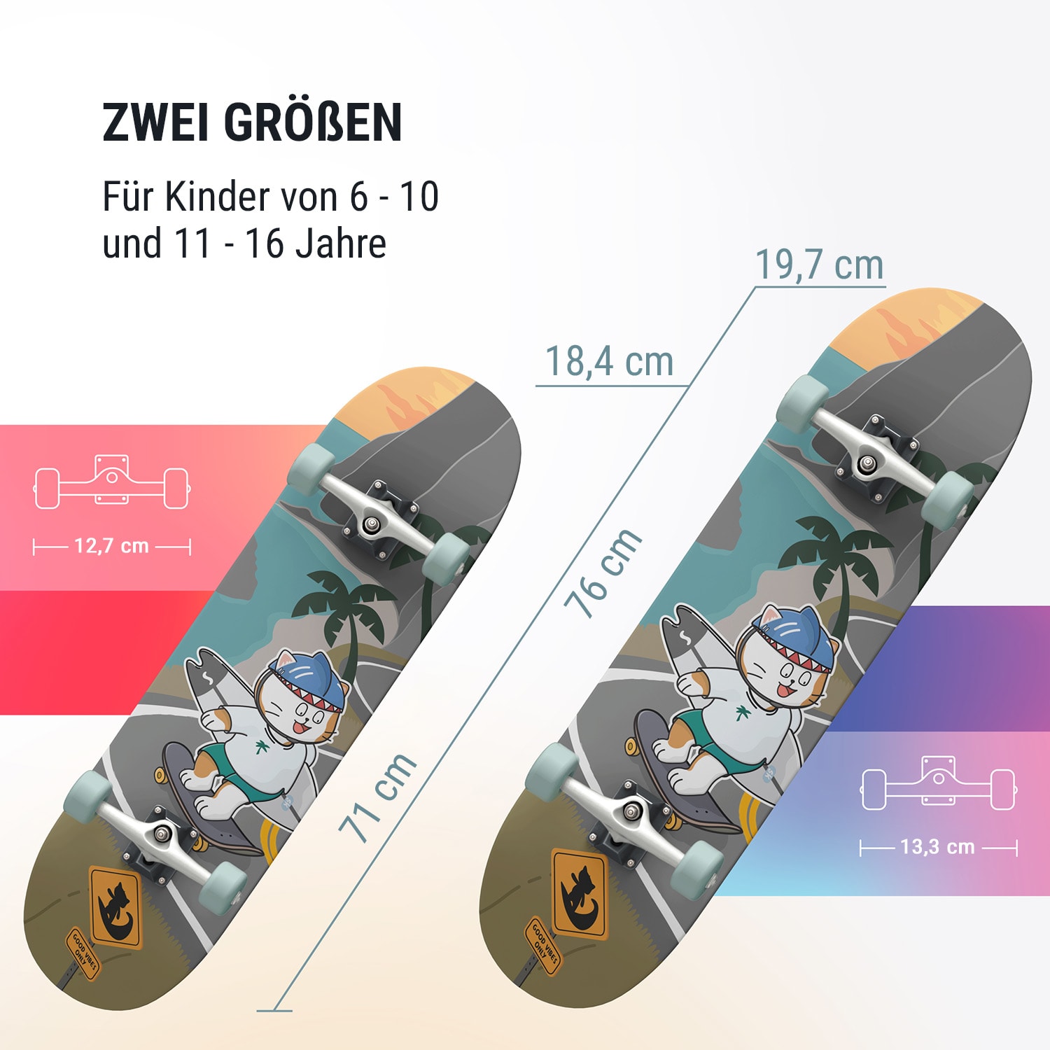 Skate 21 Skateboard Groß für Jugendliche Ahornholz coole Designs 