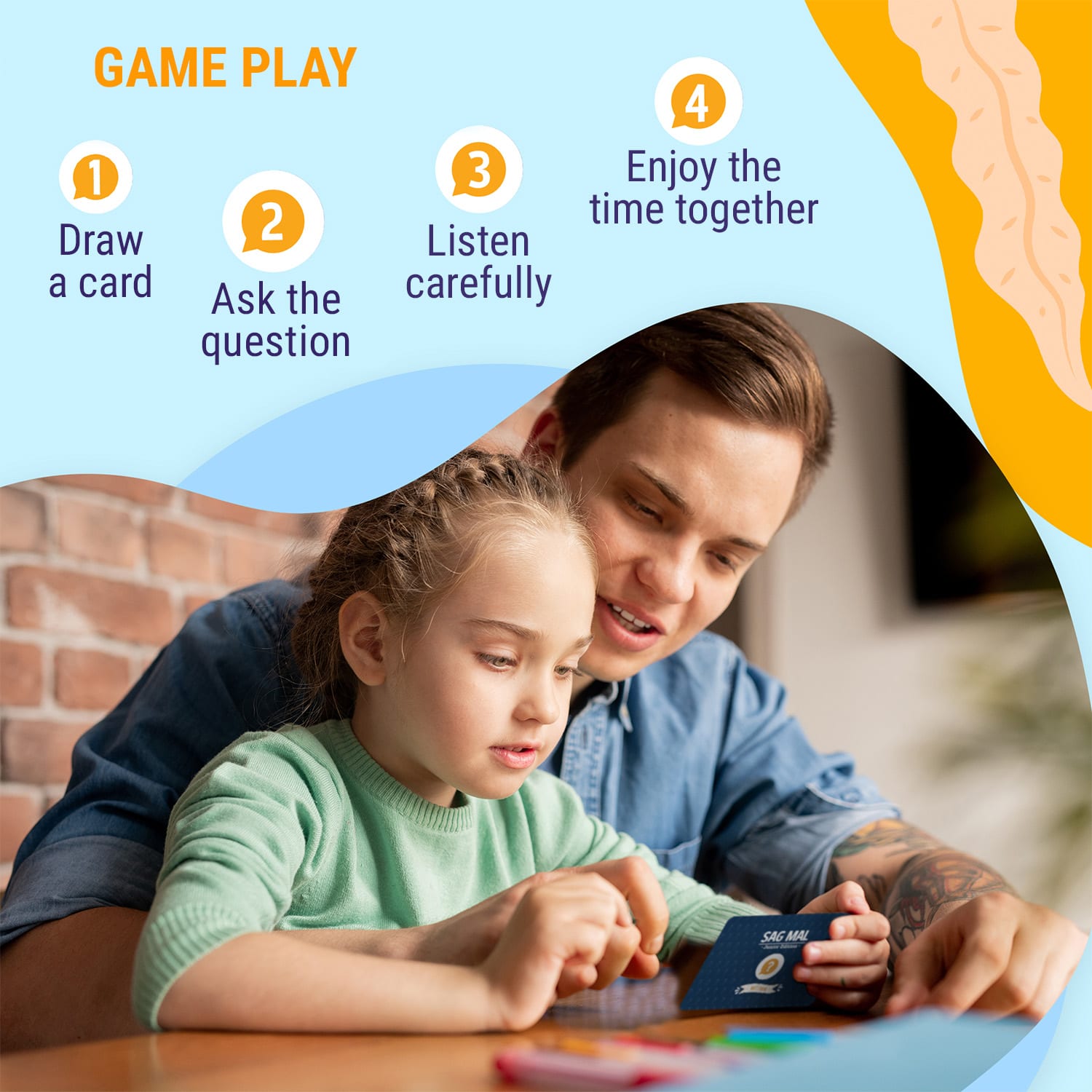 Sag mal... Papa – Junior Edition poznávací hra 100+ otázek Hráči:  2+ Věk: od 8 let 