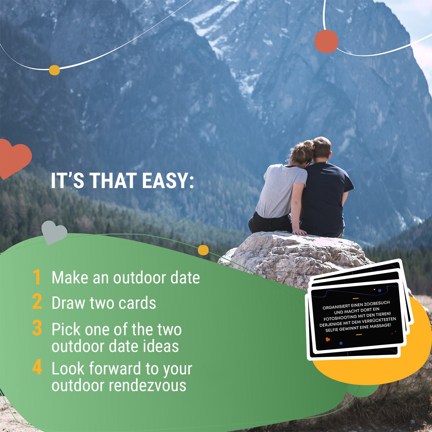 Outdoor Dates, gra karciana dla par, 55 pomysłów na romantyczne randki, prezent na ślub, język niemiecki