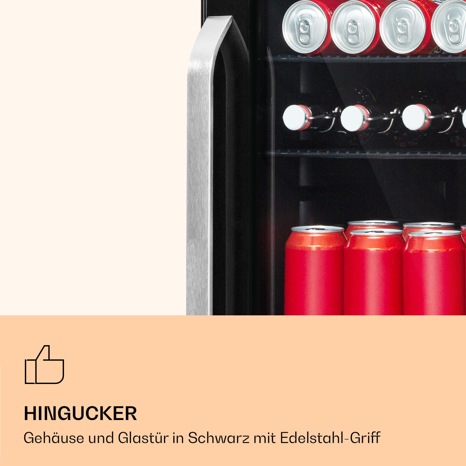 Beersafe 3XL Onyx Kühlschrank 98 Liter 4 Böden Panoramaglastür  98 Ltr | Schwarz