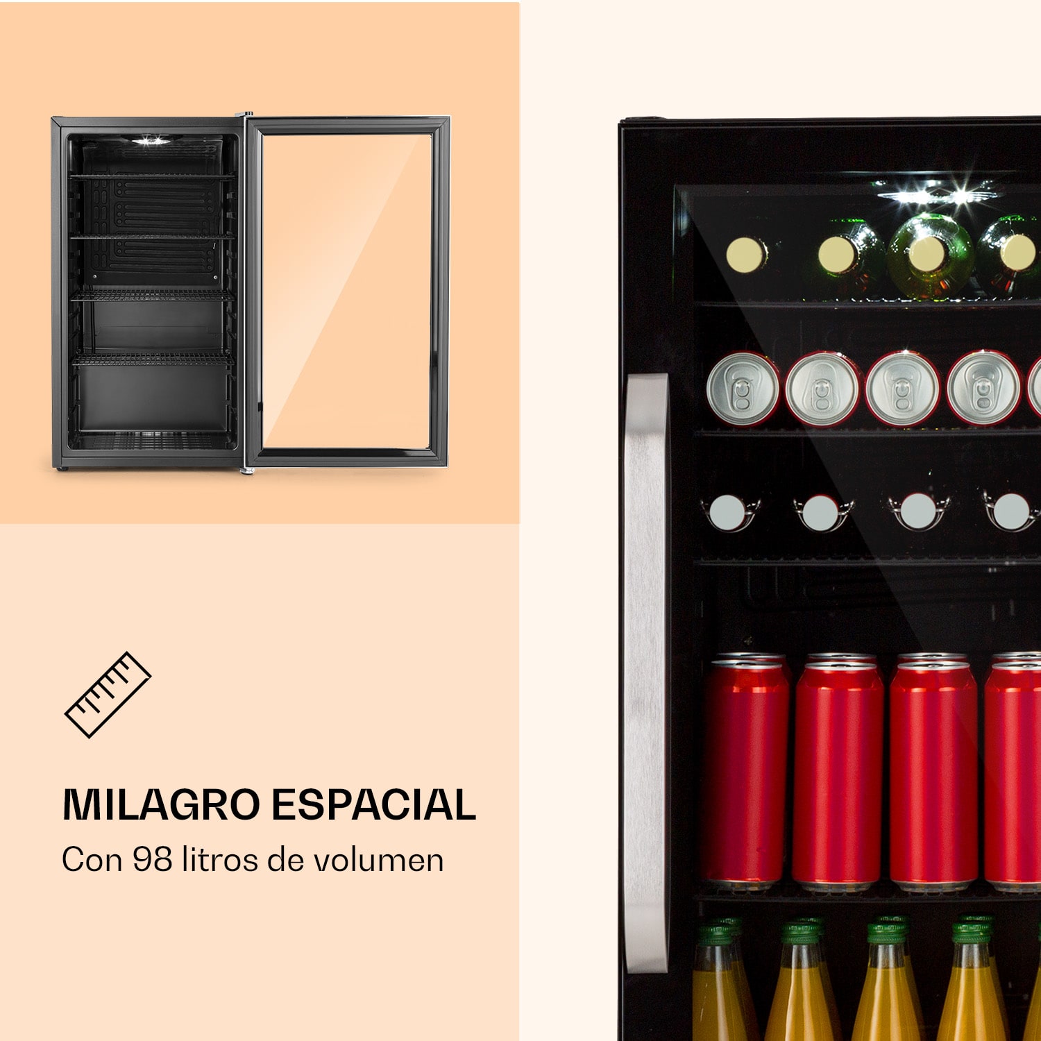 Beersafe 3XL Onyx Nevera, 98 litros, 4 estantes, puerta de cristal panorámica  98 L | Negro