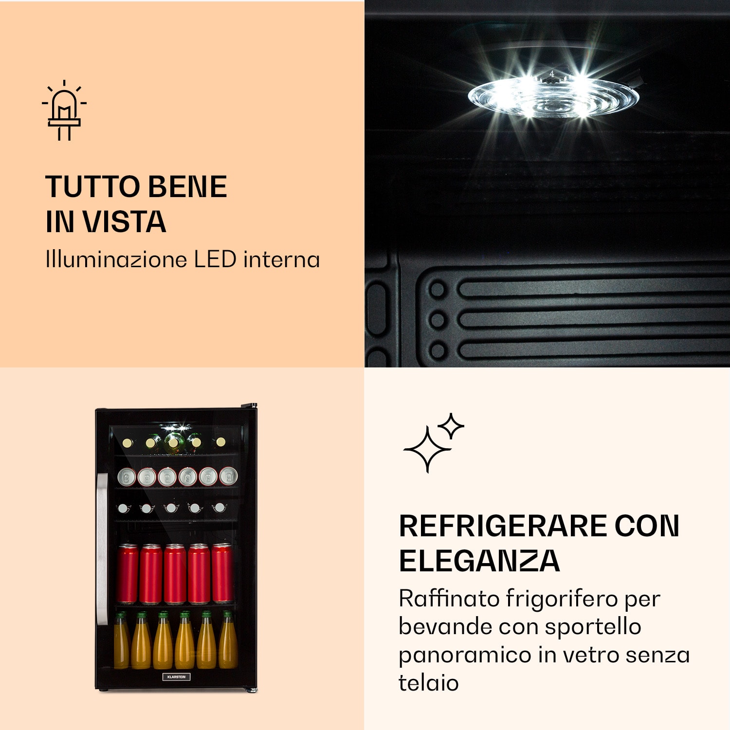 Beersafe 3XL Onyx - Frigorifero, 98 litri, 4 ripiani, sportello panoramico in vetro  98 Ltr | Nero