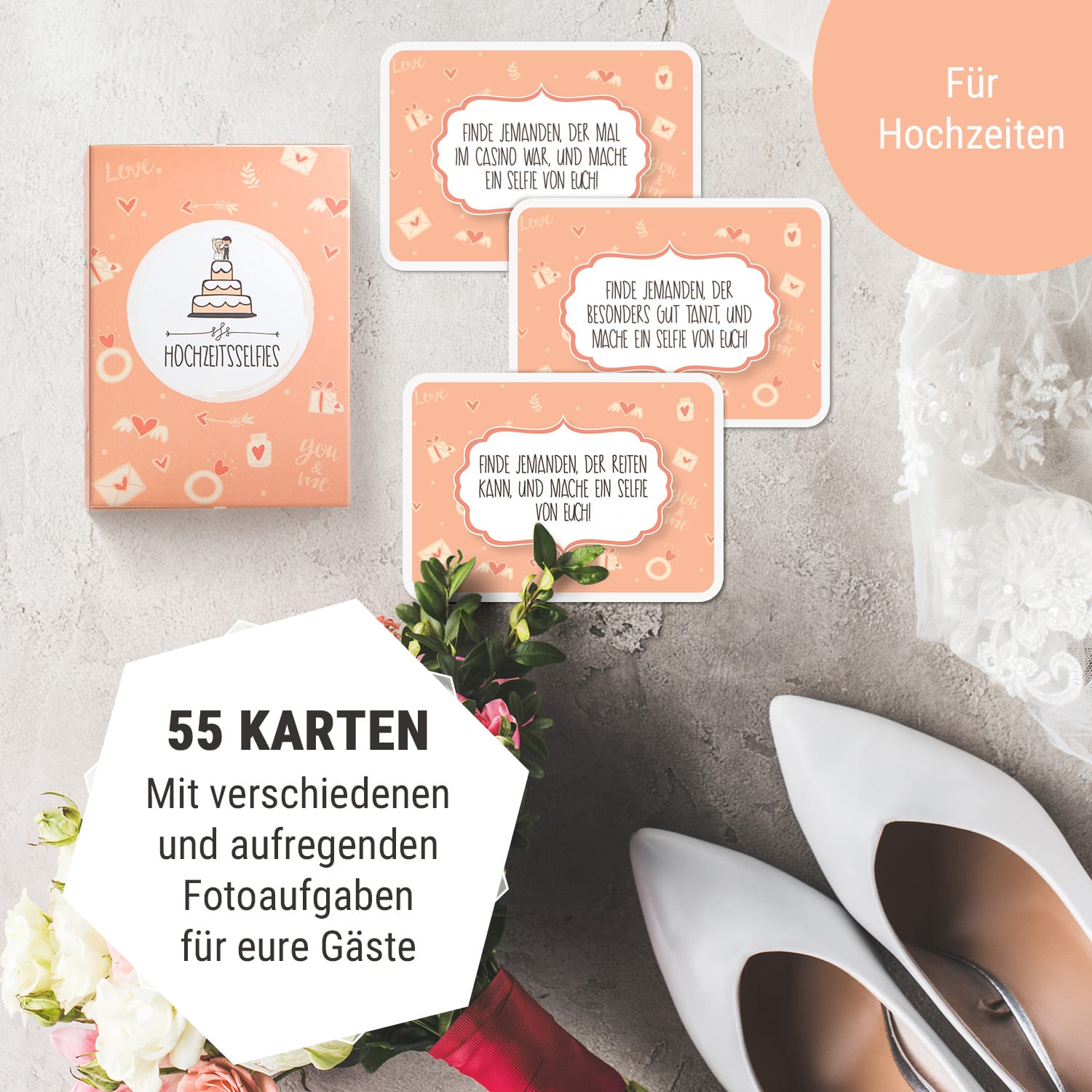 Hochzeitsselfies Hochzeitsspiel Fotospiel 55 Foto-Aufgaben Taschenformat 