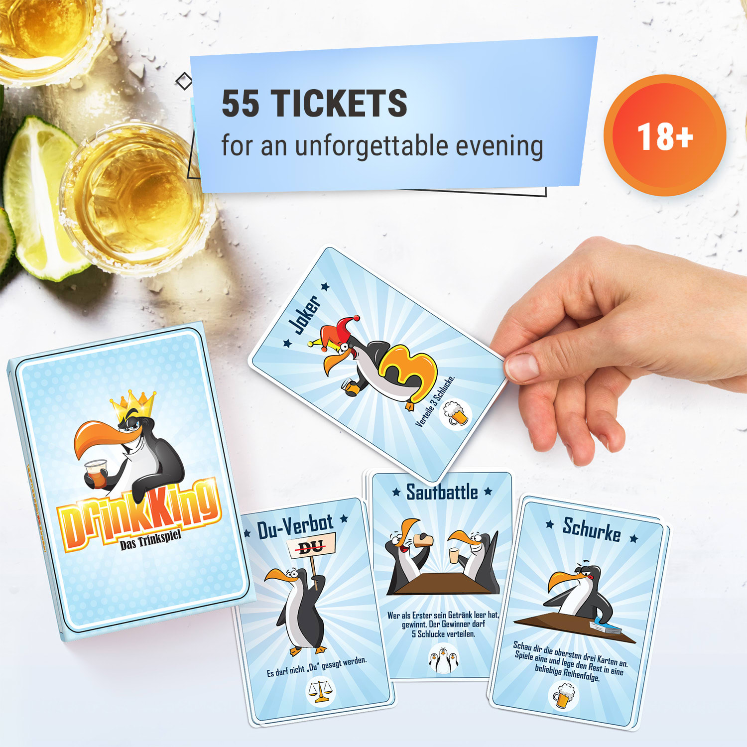 DrinkKing Alkoholická hra 55 karet Hráči: 2-8 Věk: 18+ 