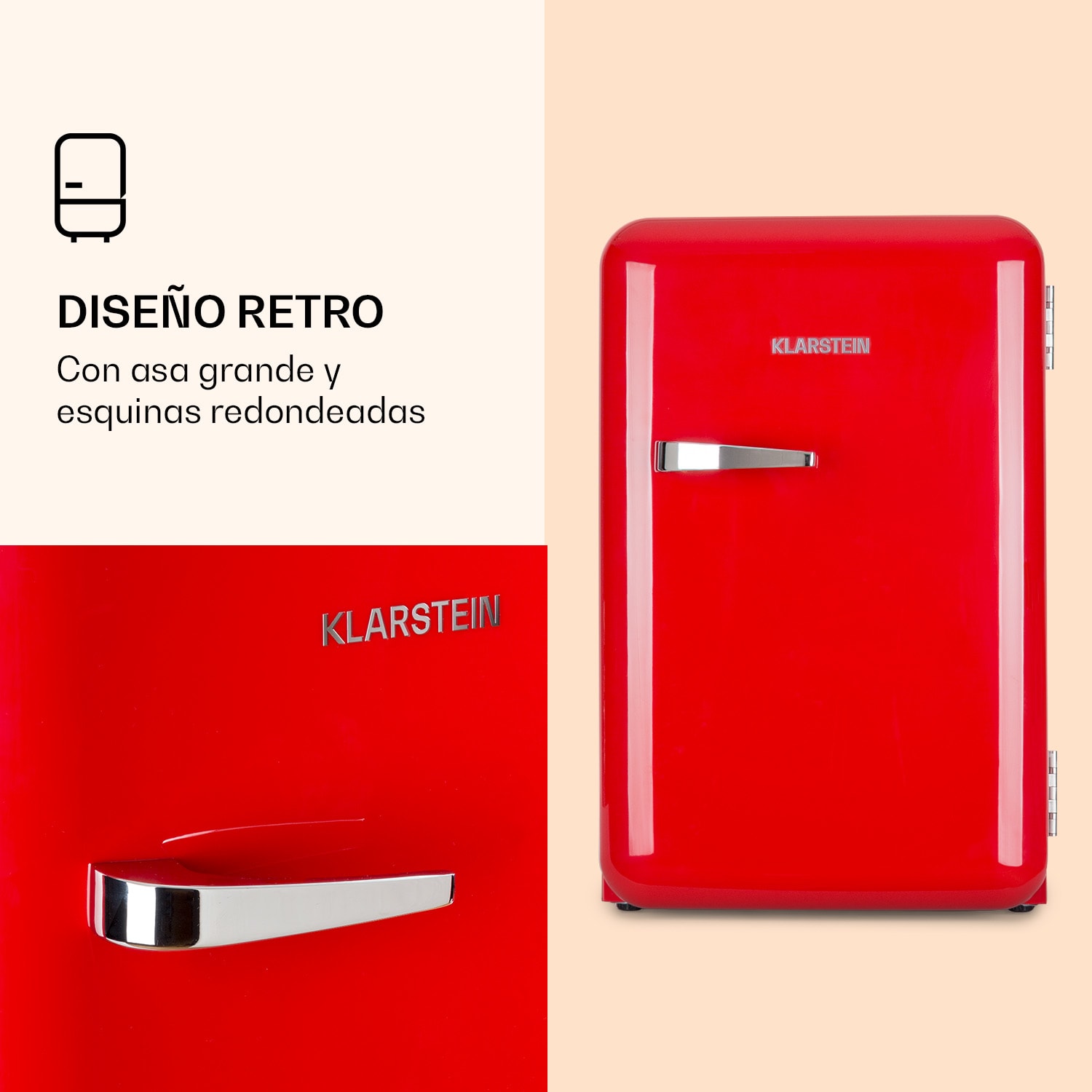 Mini nevera retro Audrey 70 Litros 3 baldas 2 compartimentos en la puerta iluminación interior 70 L | Rojo