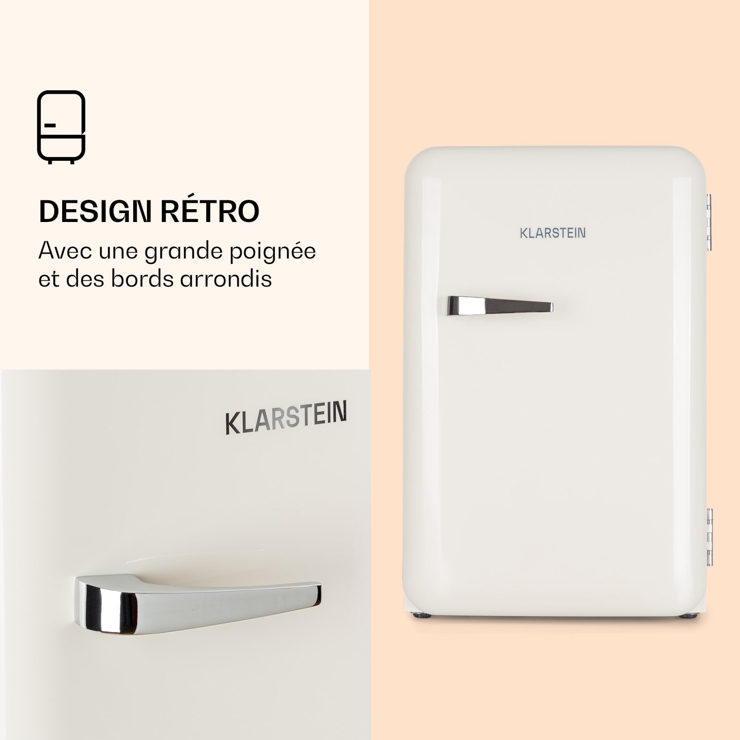 Réfrigérateur rétro Audrey 70 litres 3 étagères 2 compartiments de porte Éclairage intérieur 70 L | Crème Vintage
